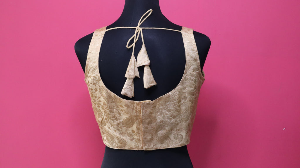 Women's Champagne Gold Banarasi Brocade Sleeveless Readymade Blouse