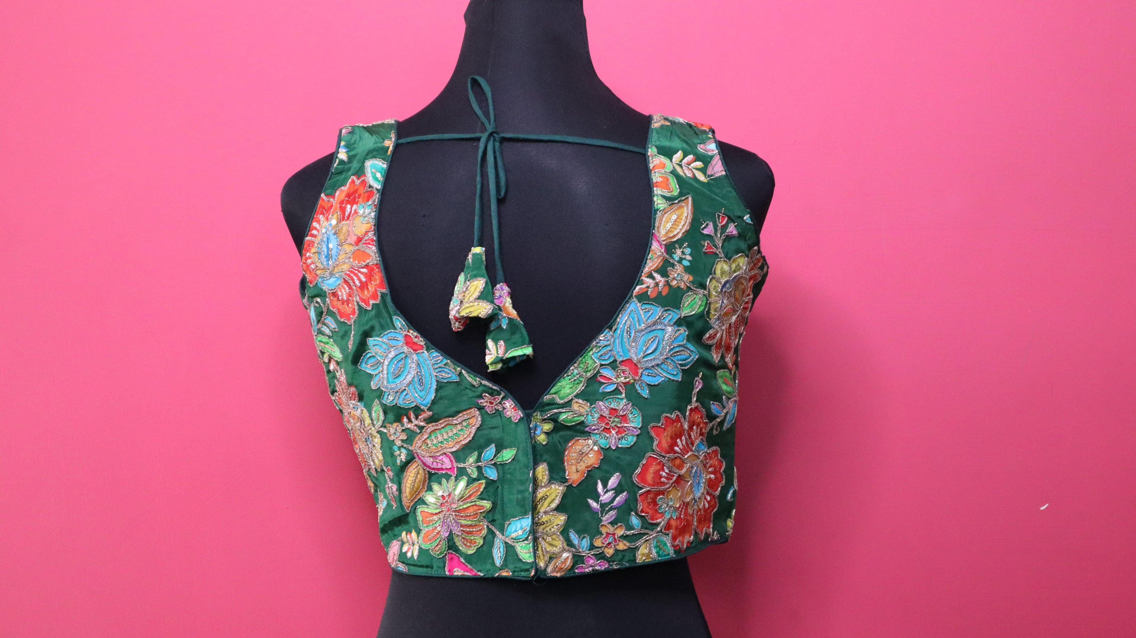 Women's Forest Green Floral Embroidered Designer Readymade Blouse