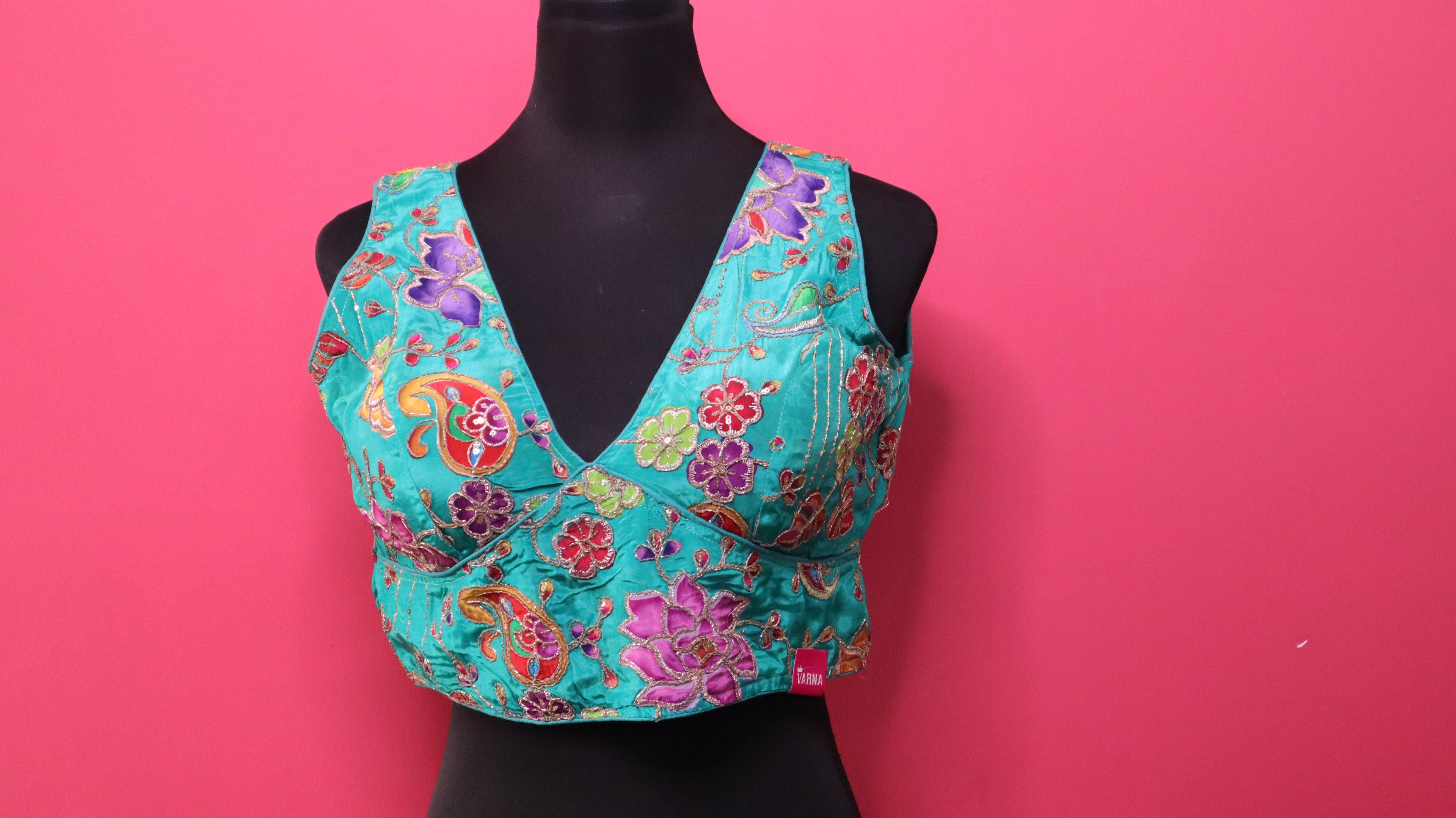 Women's Sea Green Floral Embroidered Designer Readymade Blouse
