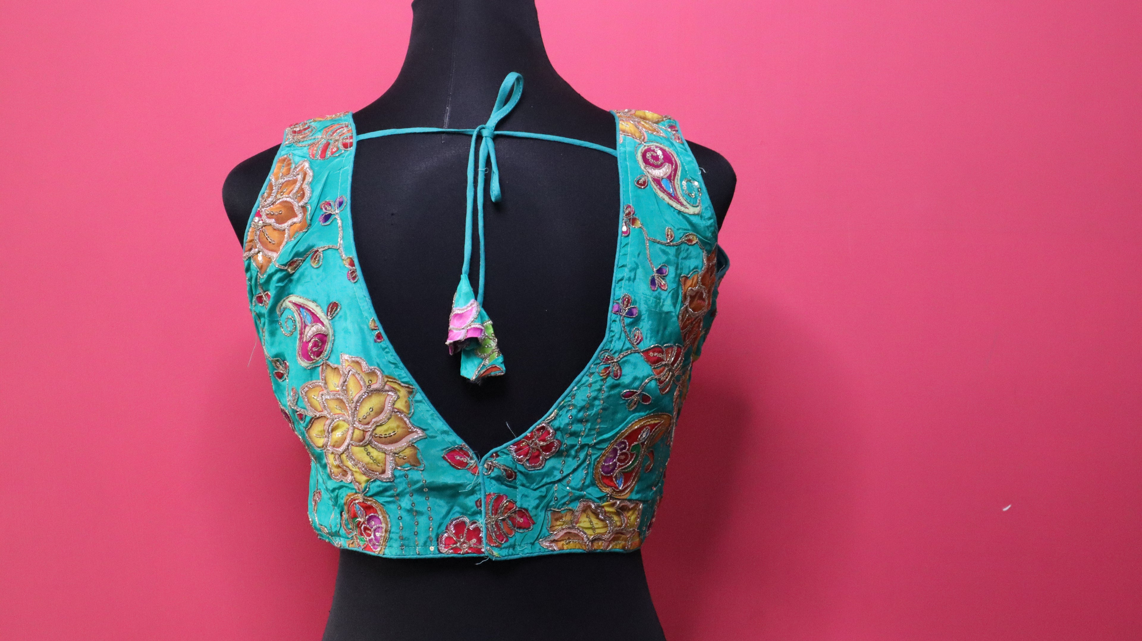 Women's Sea Green Floral Embroidered Designer Readymade Blouse