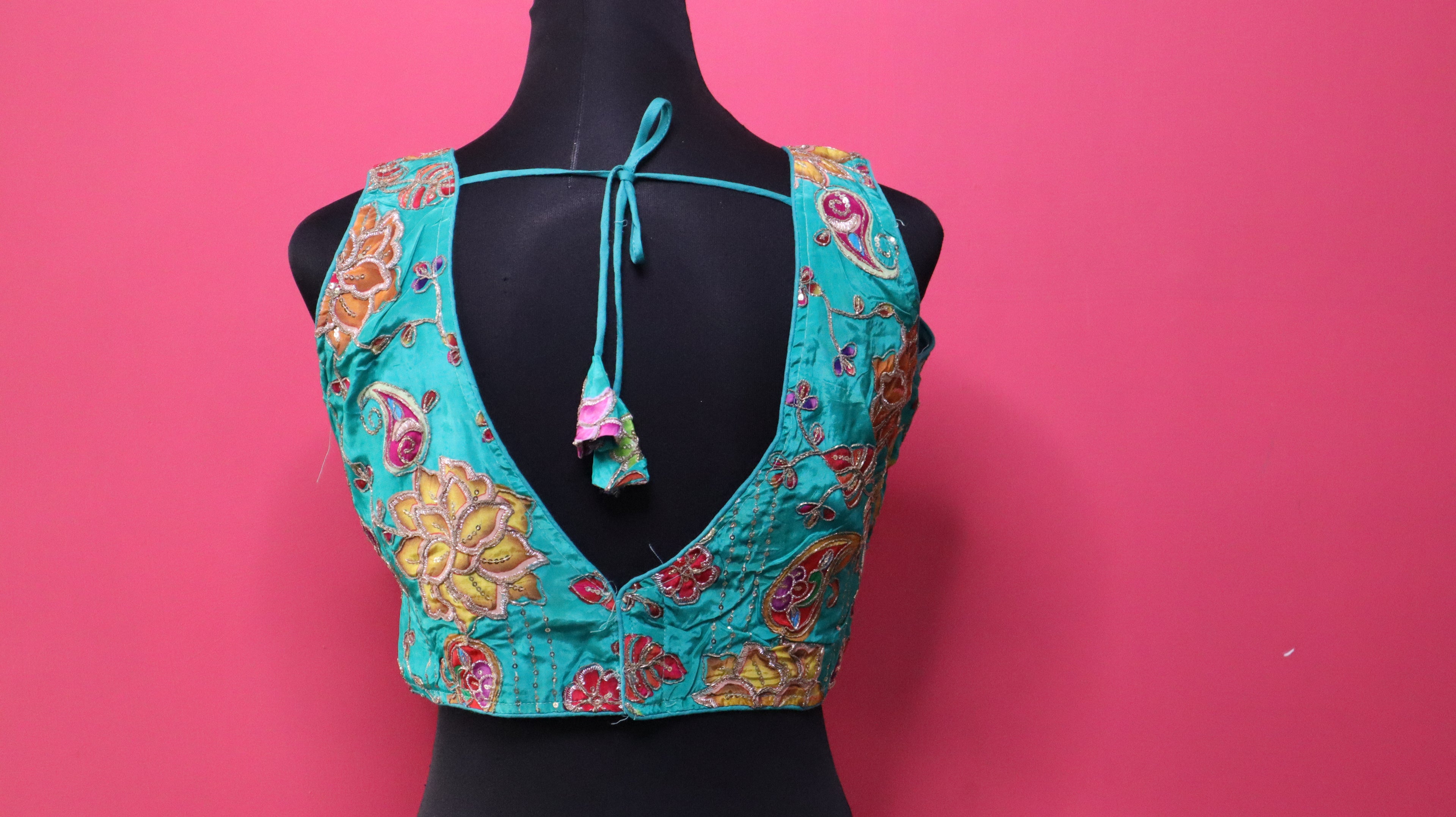 Women's Sea Green Floral Embroidered Designer Readymade Blouse