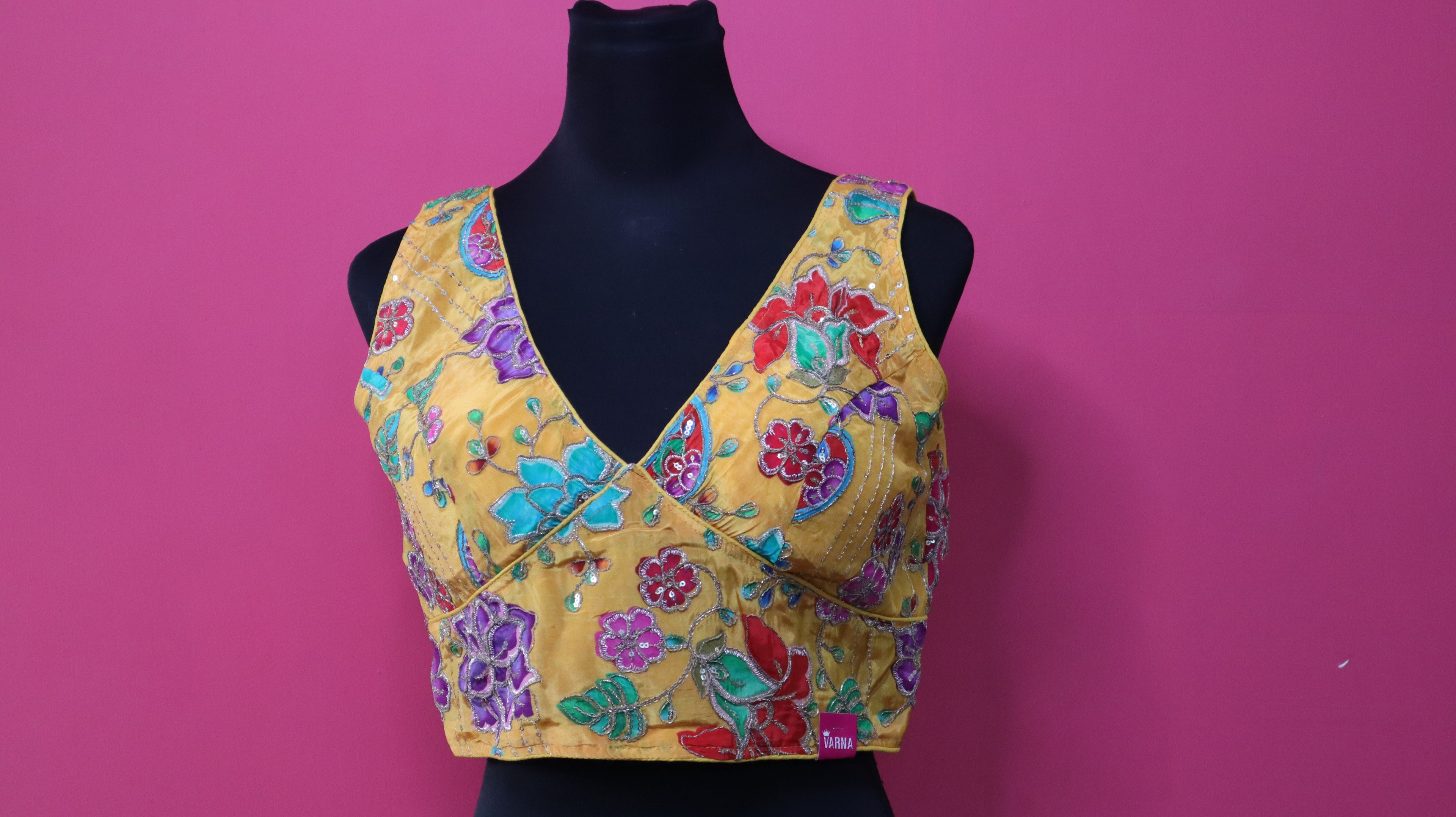 Women's Mustard Yellow Floral Embroidered Designer Readymade Blouse