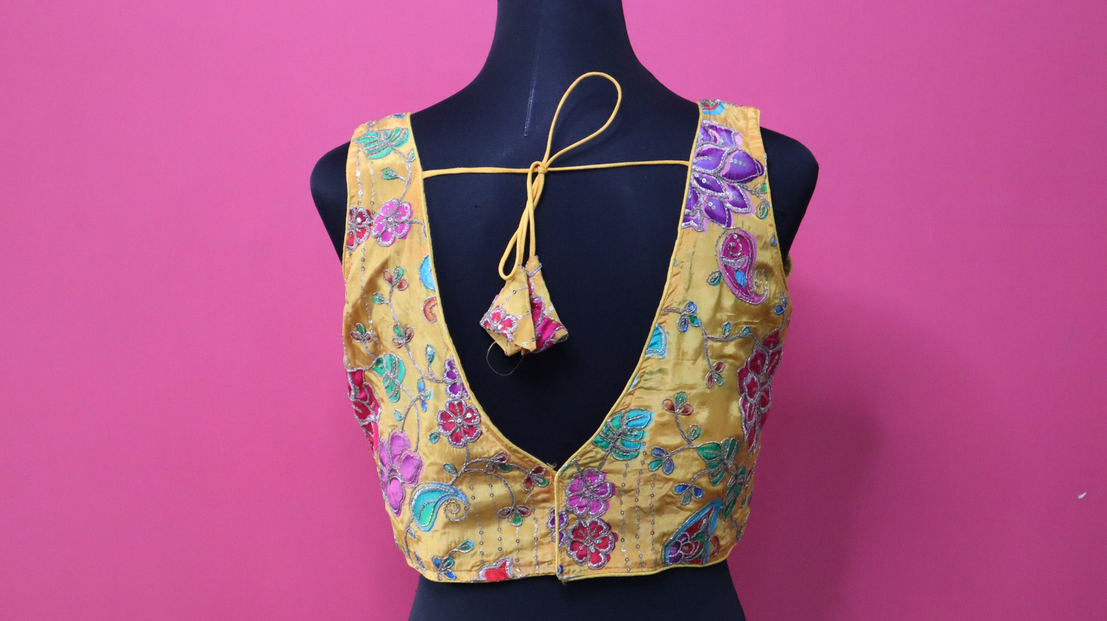 Women's Mustard Yellow Floral Embroidered Designer Readymade Blouse