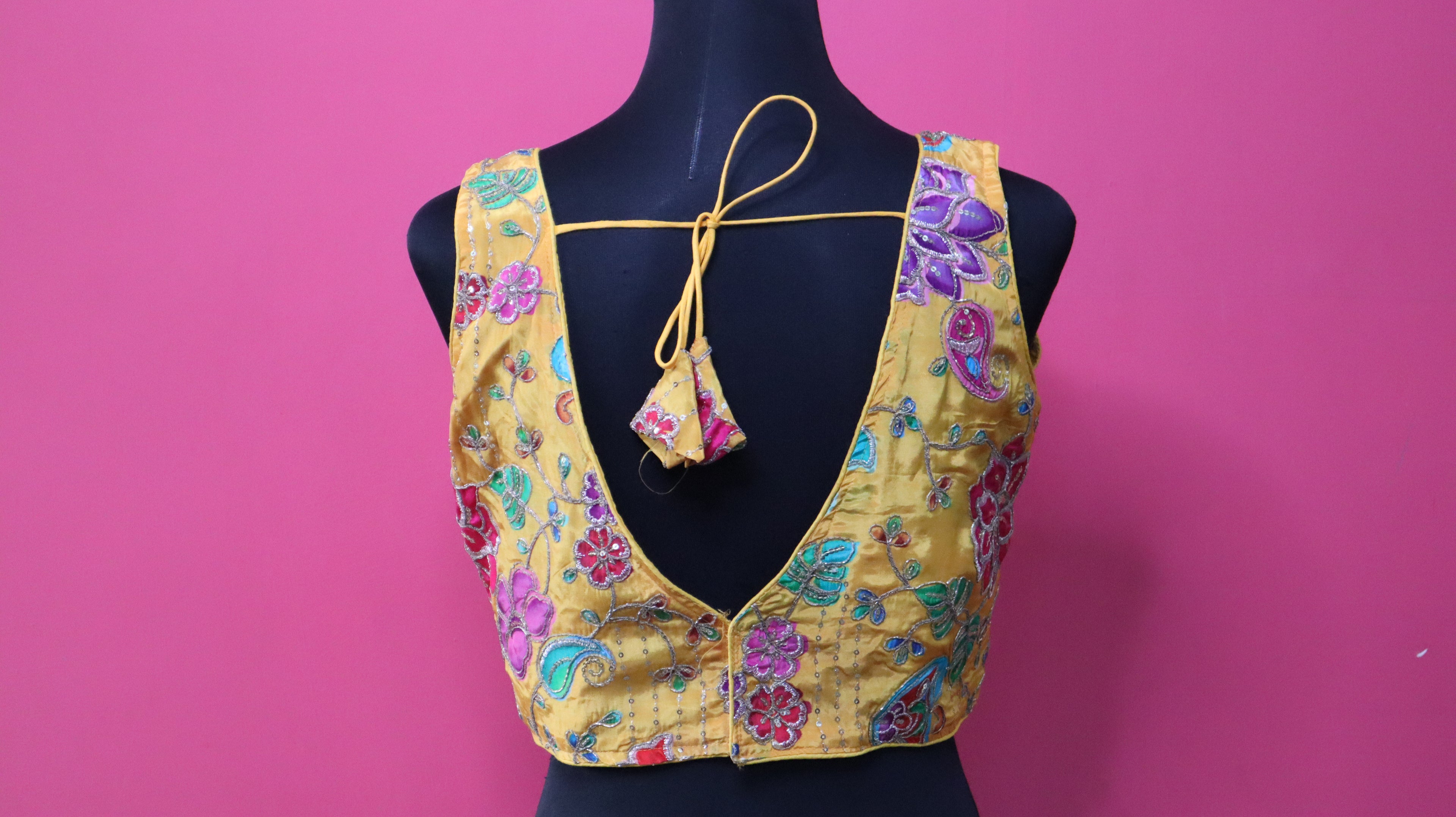 Women's Mustard Yellow Floral Embroidered Designer Readymade Blouse