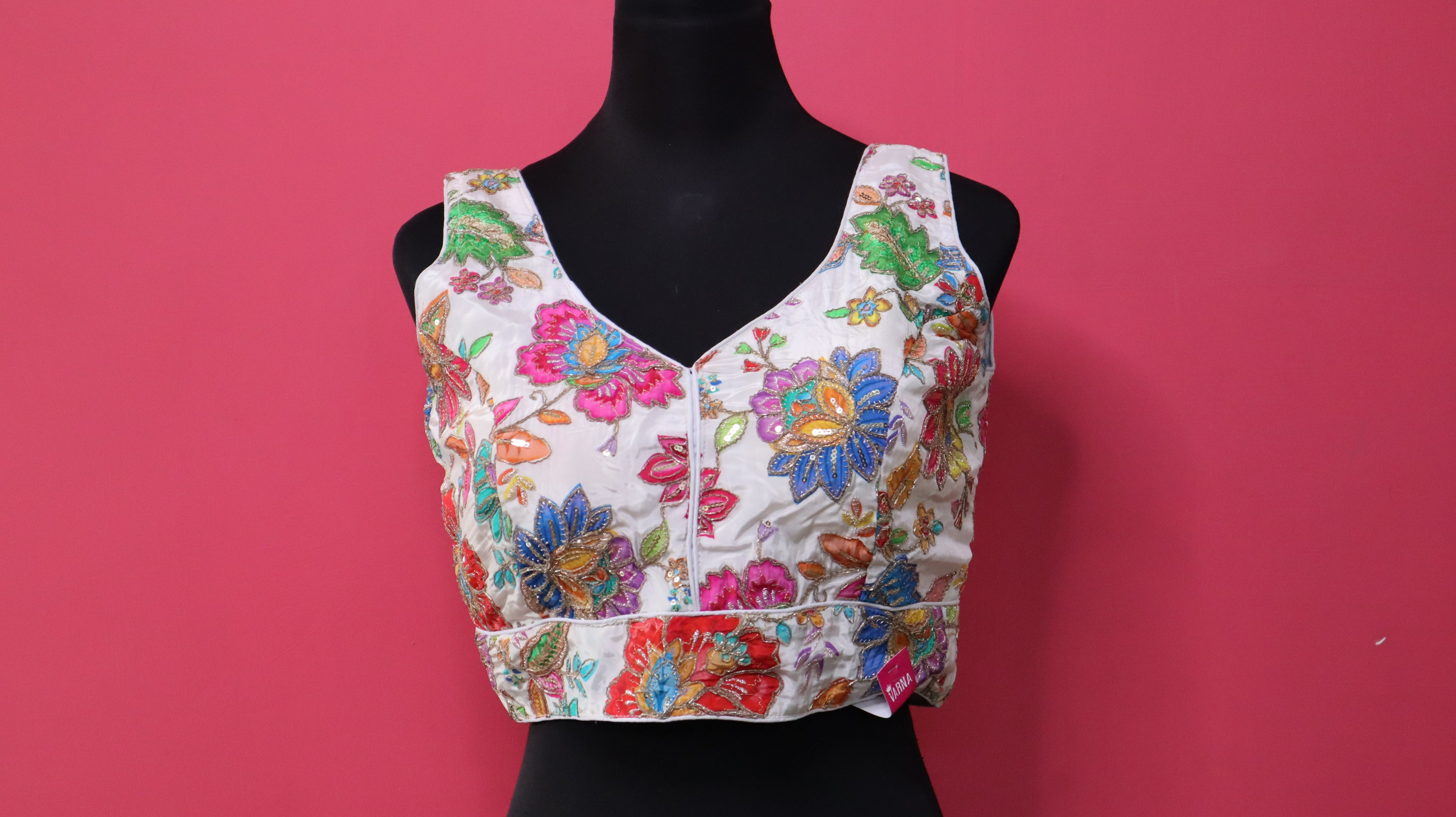 Women's White Floral Embroidered Designer Readymade Blouse