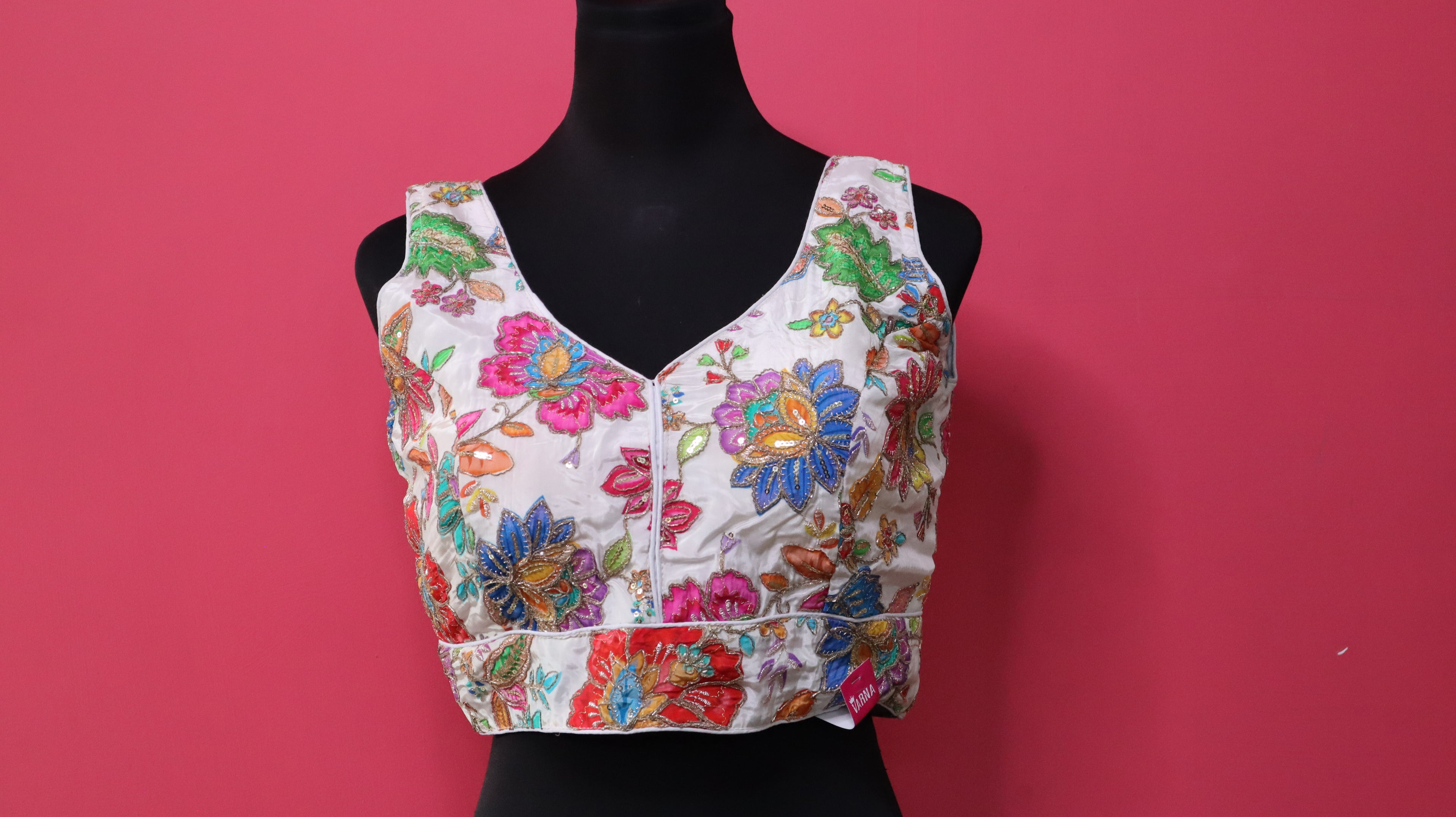Women's White Floral Embroidered Designer Readymade Blouse
