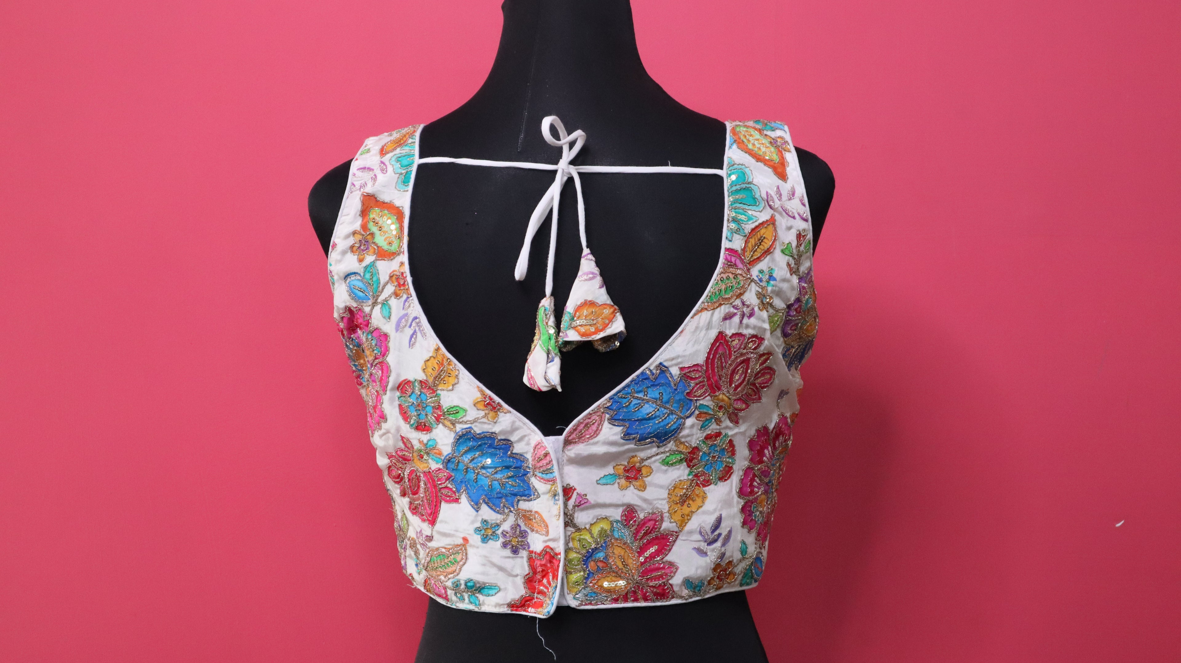 Women's White Floral Embroidered Designer Readymade Blouse