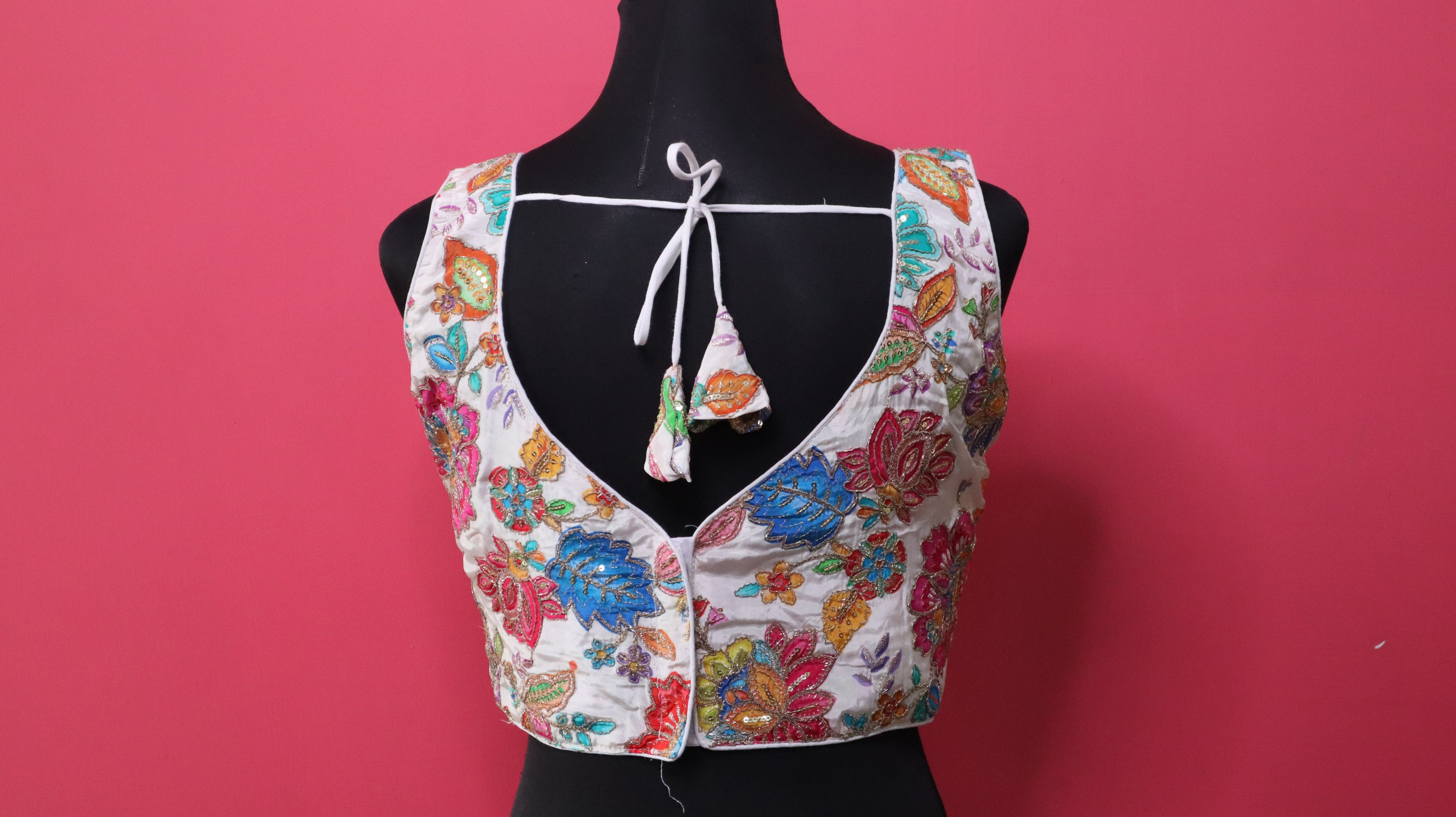 Women's White Floral Embroidered Designer Readymade Blouse