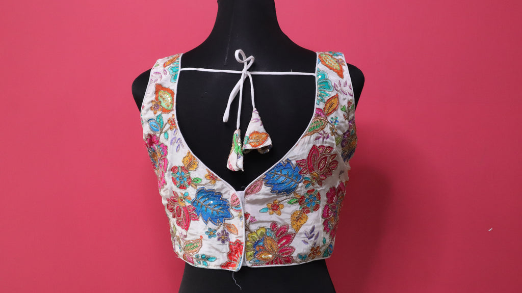 Women's White Floral Embroidered Designer Readymade Blouse