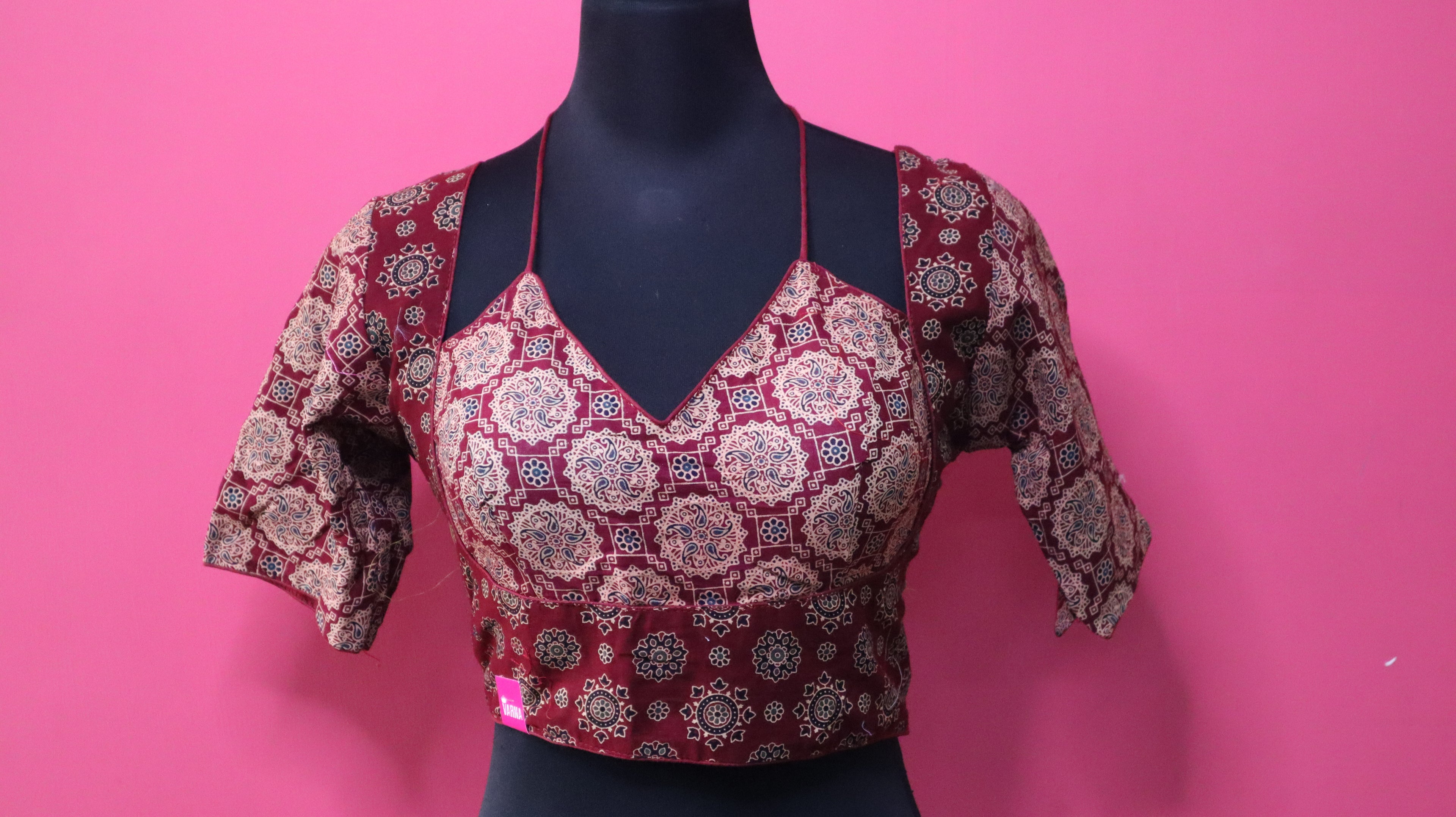 Women's Maroon Printed Cotton Designer Readymade Blouse