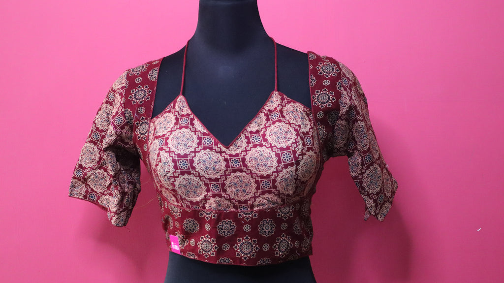 Women's Maroon Printed Cotton Designer Readymade Blouse