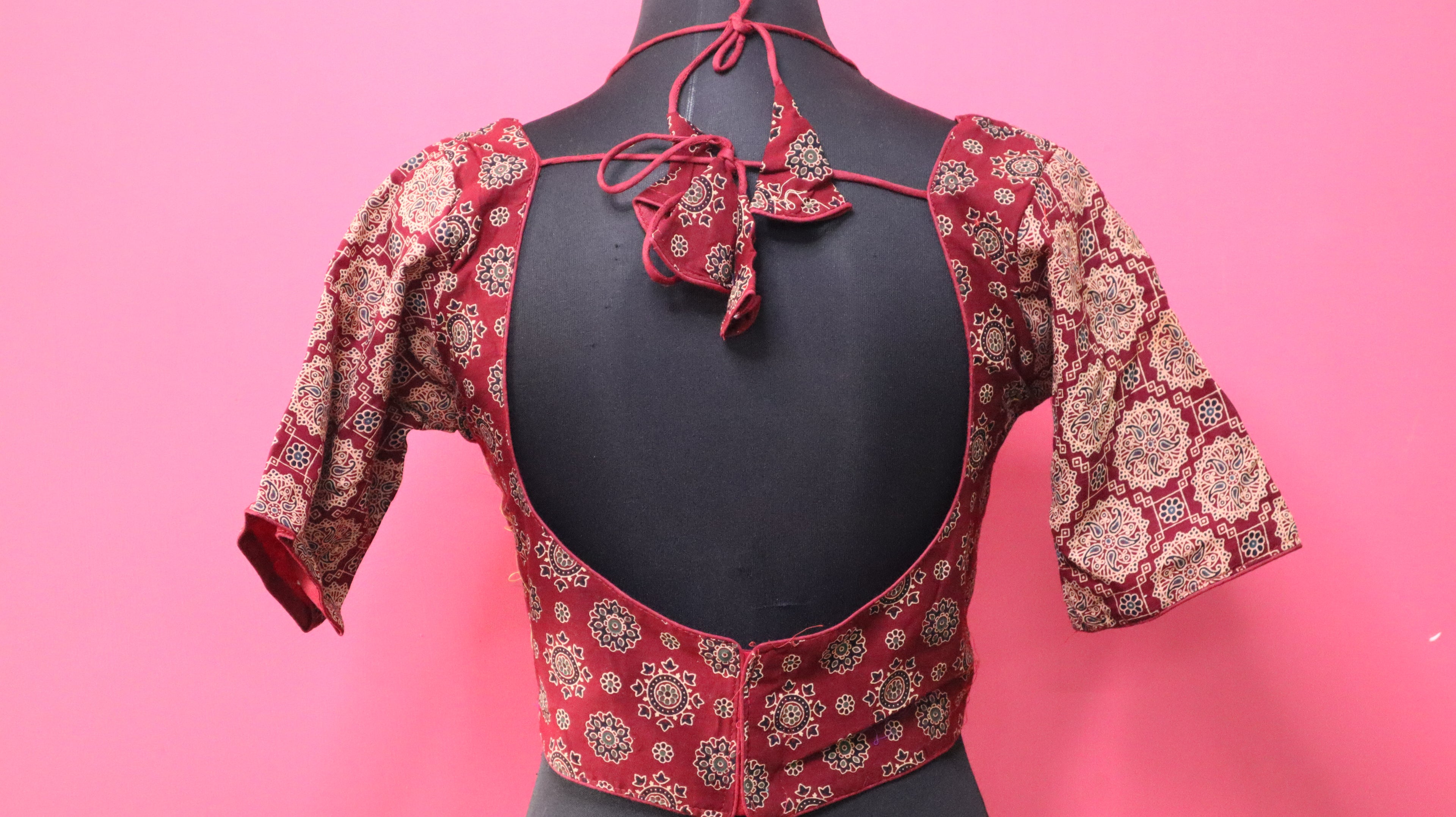 Women's Maroon Printed Cotton Designer Readymade Blouse