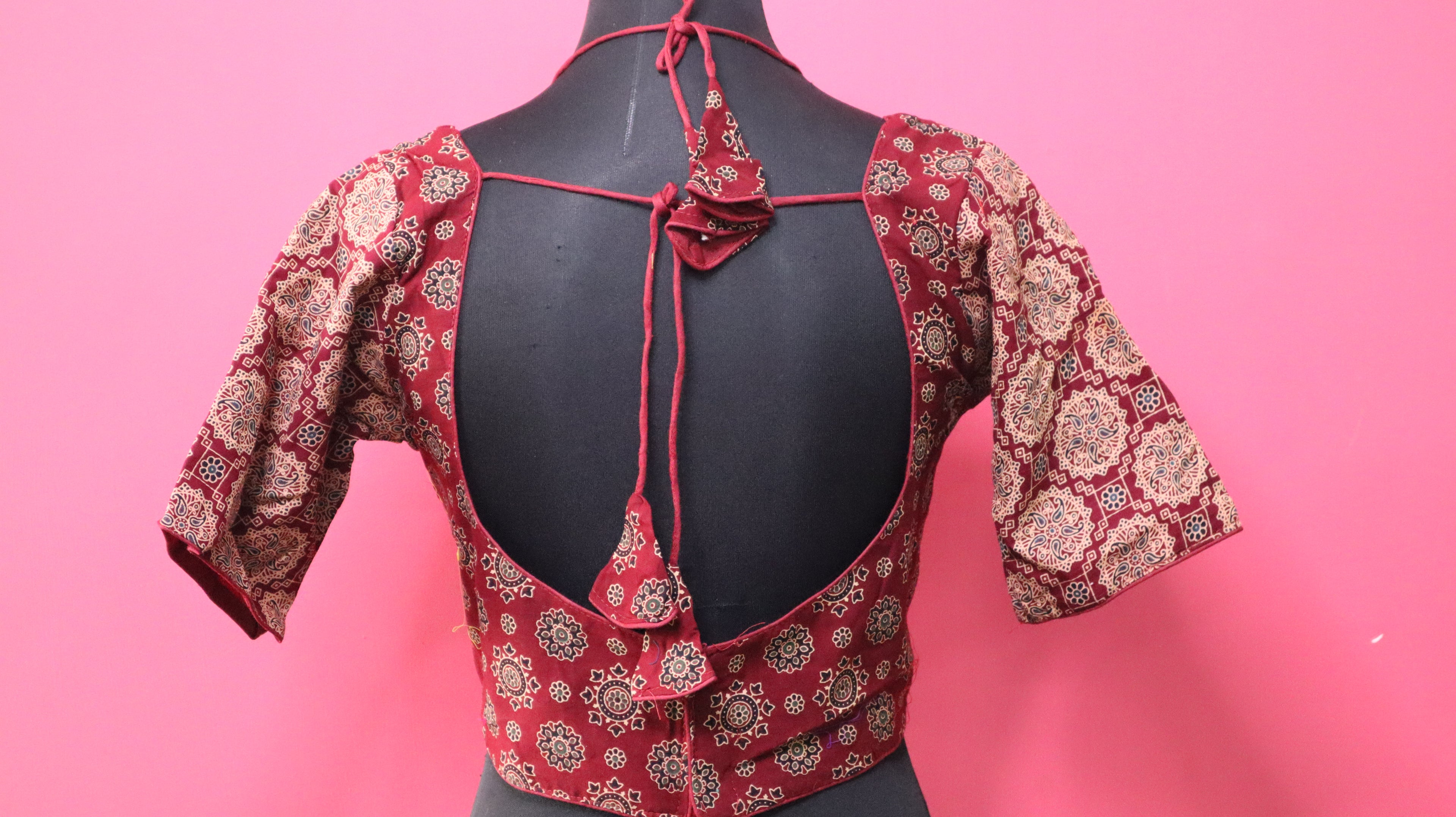 Women's Maroon Printed Cotton Designer Readymade Blouse