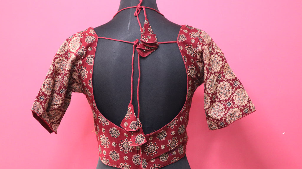 Women's Maroon Printed Cotton Designer Readymade Blouse