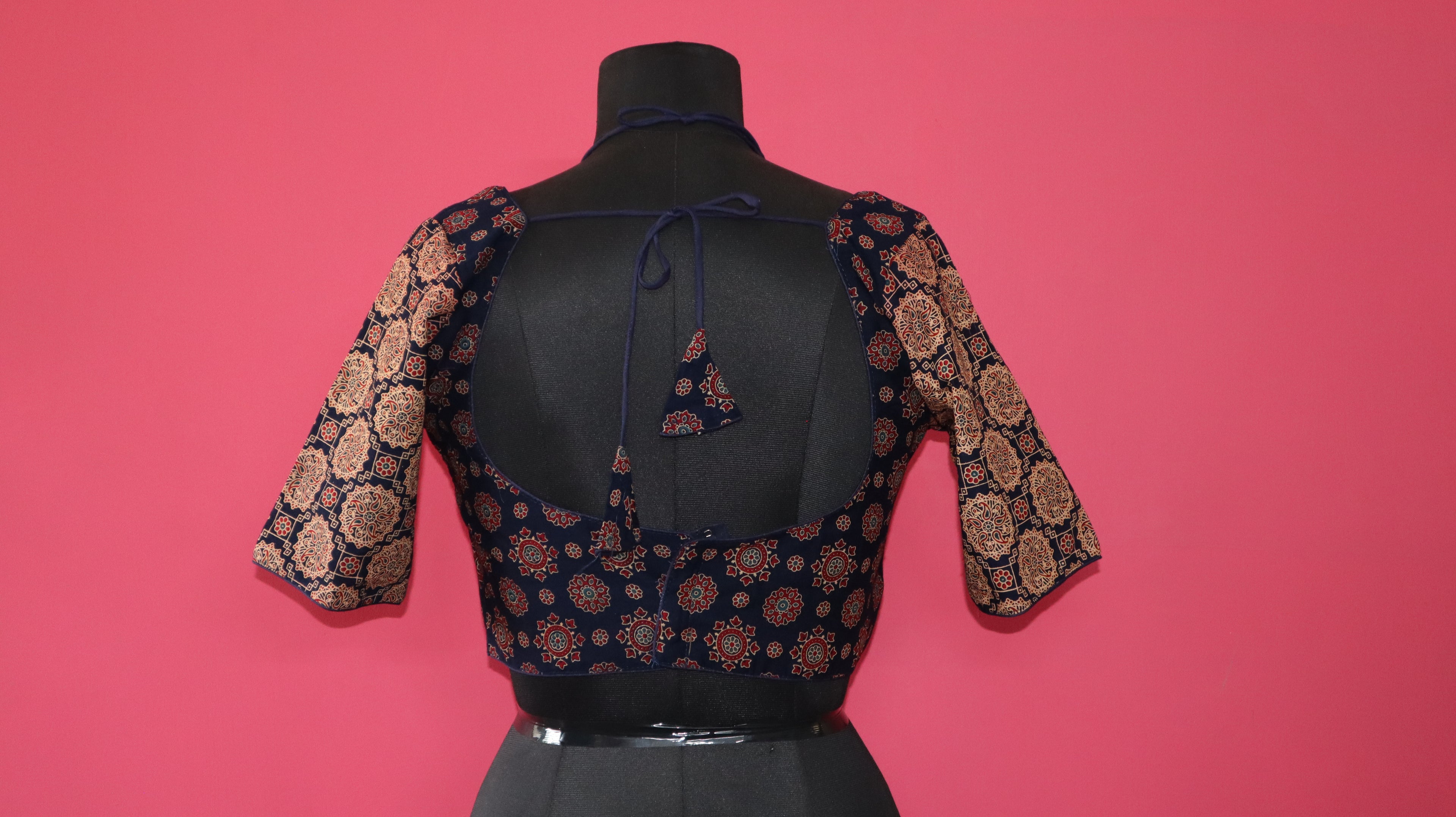 Women's Navy Blue Printed Cotton Designer Readymade Blouse