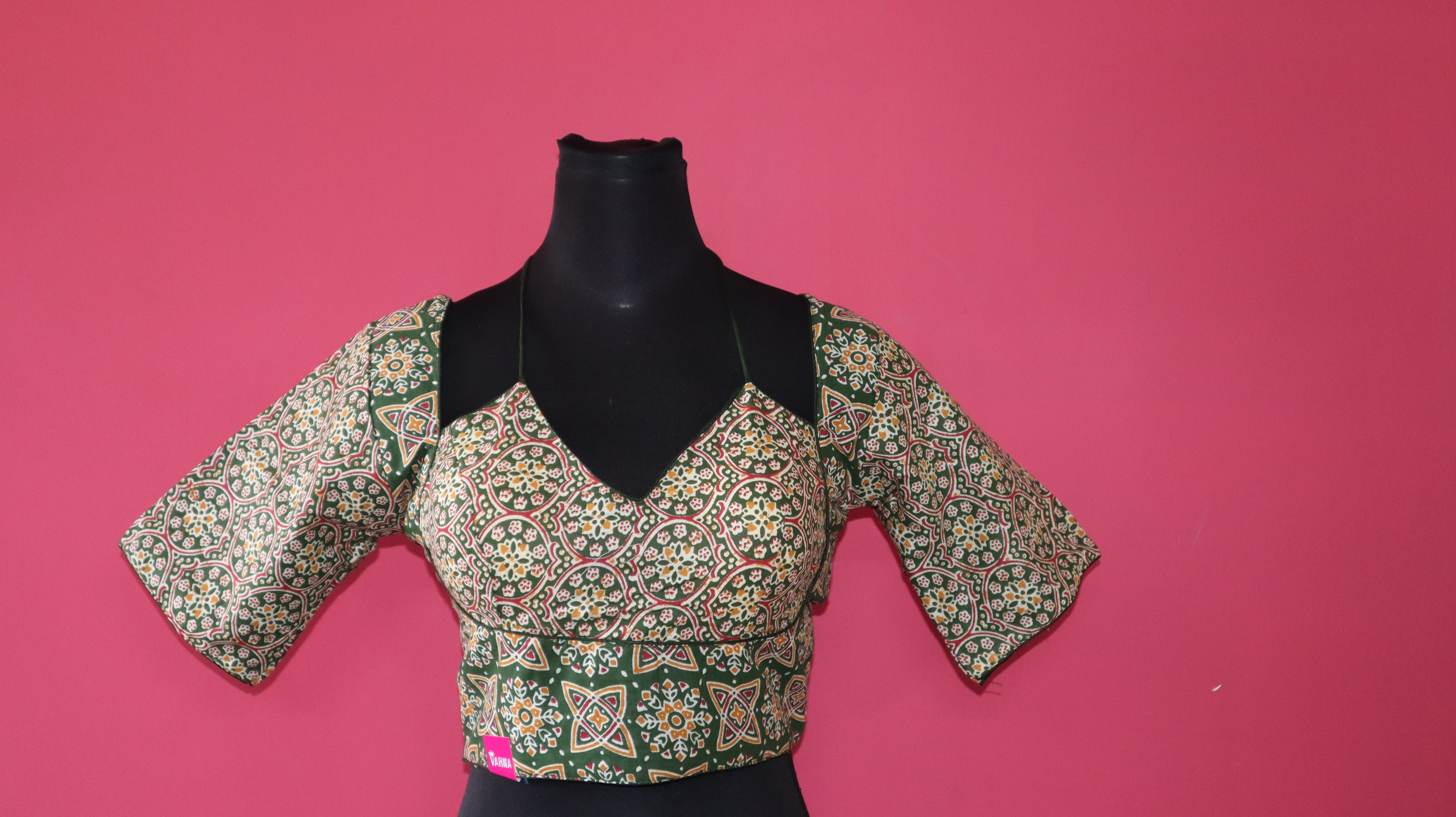 Women's Olive Green Ajrakh Printed Cotton Designer Readymade Blouse