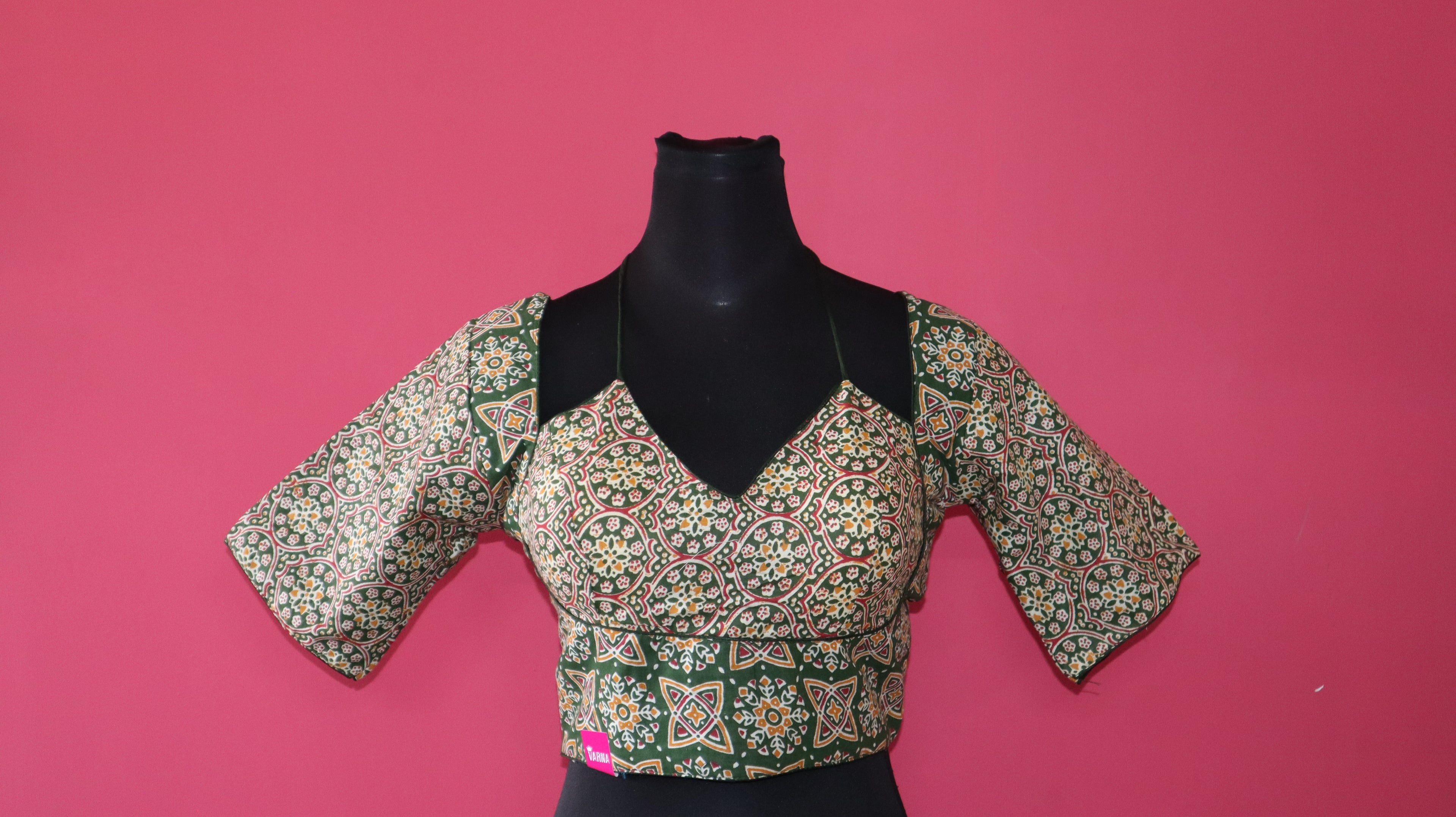 Women's Olive Green Ajrakh Printed Cotton Designer Readymade Blouse