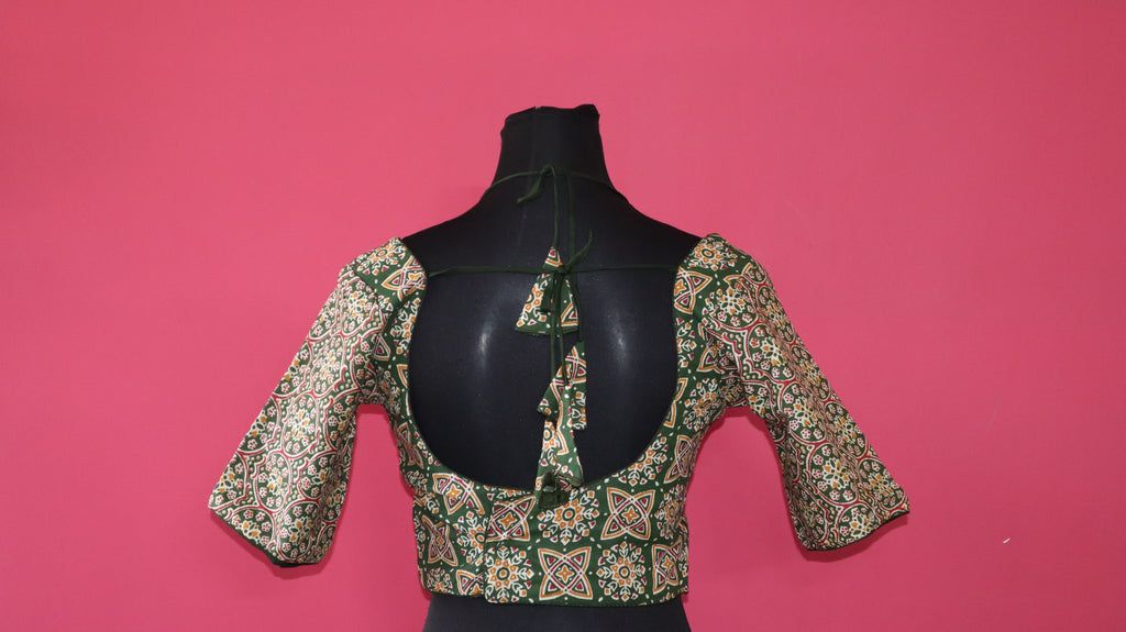 Women's Olive Green Printed Cotton Designer Readymade Blouse