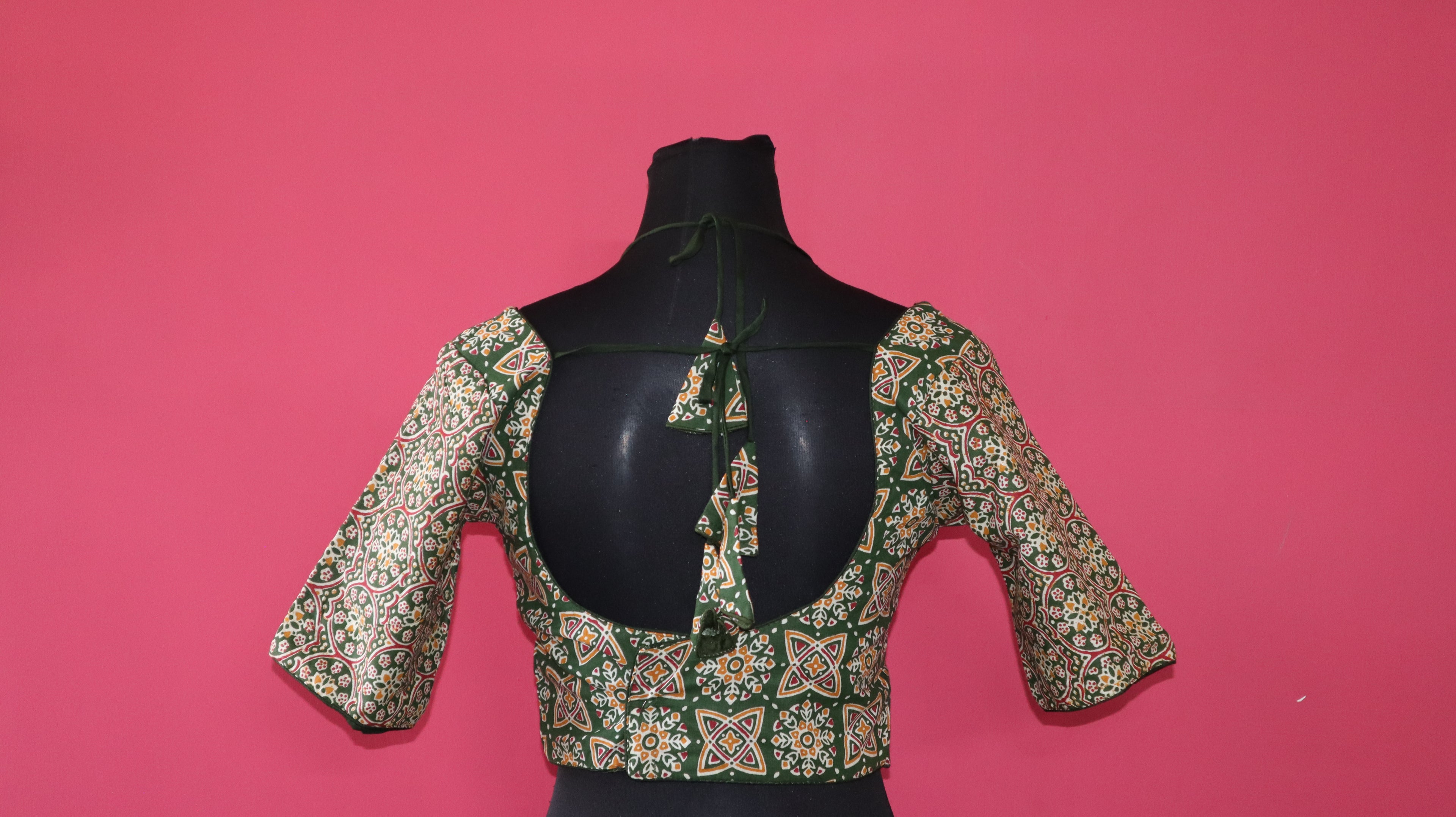 Women's Olive Green Ajrakh Printed Cotton Designer Readymade Blouse