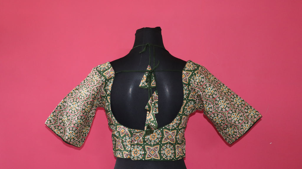 Women's Olive Green Printed Cotton Designer Readymade Blouse