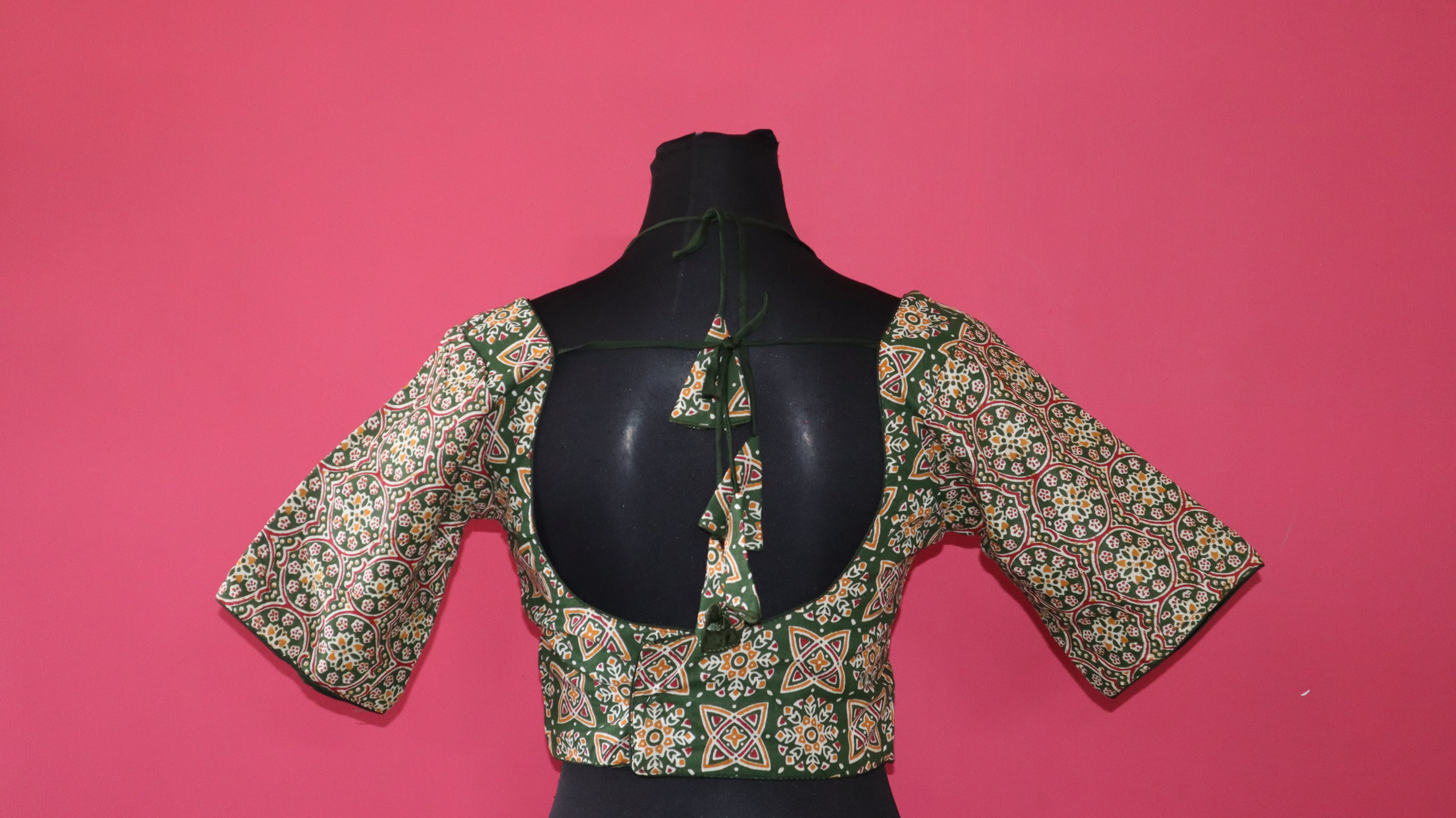 Women's Olive Green Printed Cotton Designer Readymade Blouse