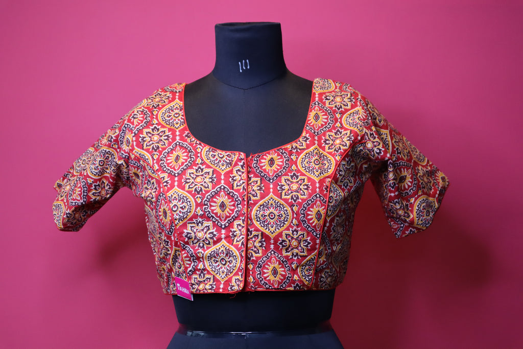 Red Printed Designer Saree Blouse with Traditional Motif Pattern