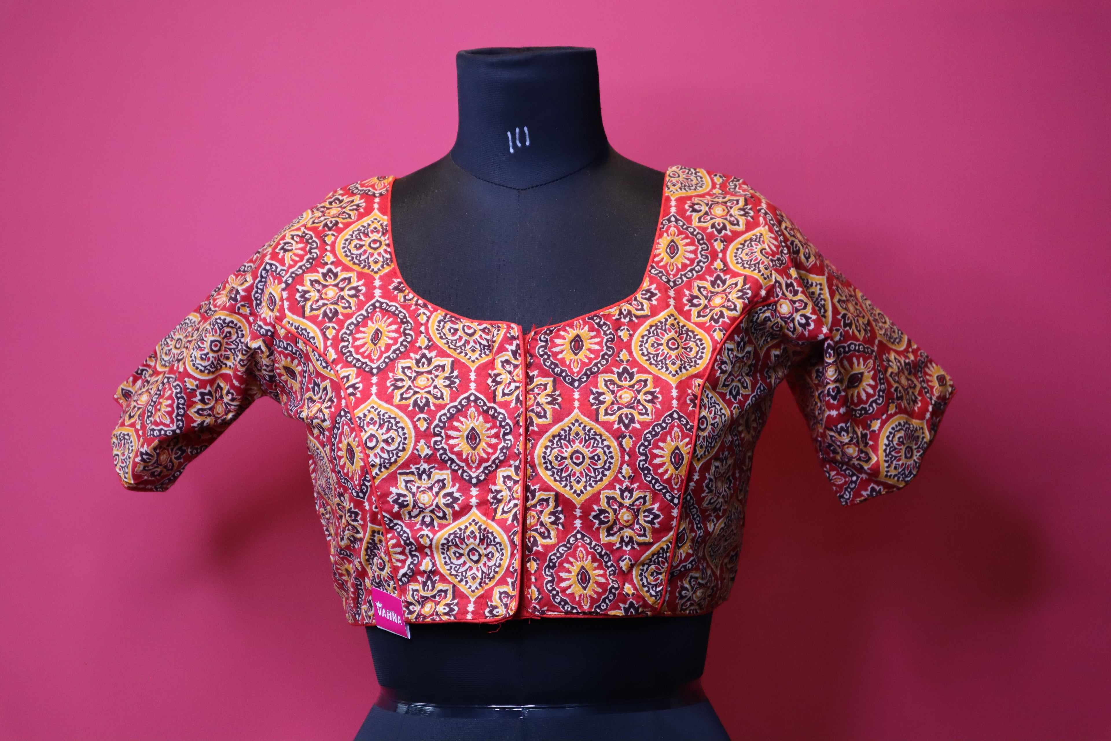 Red Printed Designer Saree Blouse with Traditional Motif Pattern