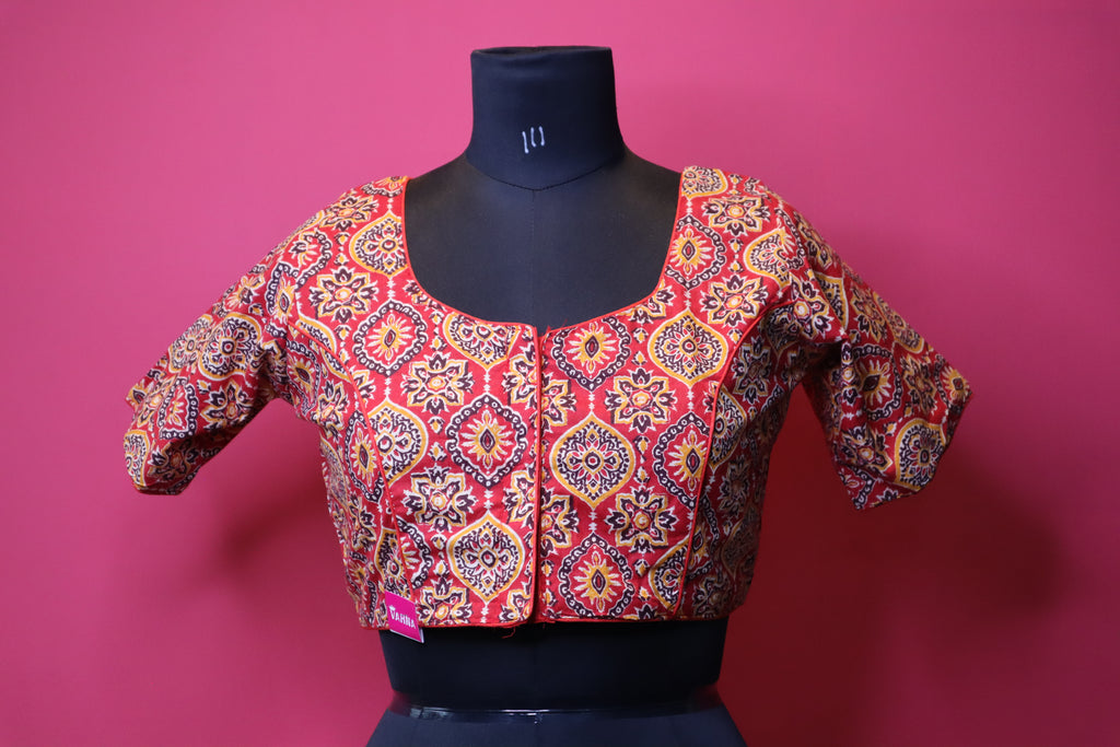 Red Printed Designer Saree Blouse with Traditional Motif Pattern