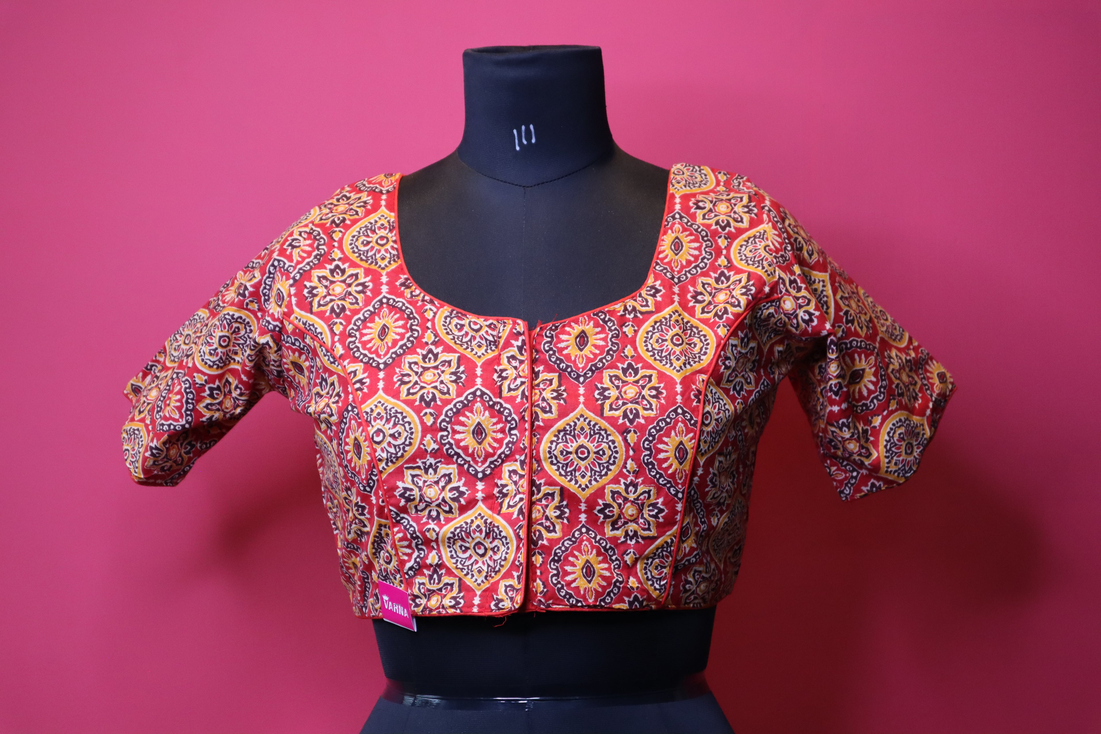 Red Printed Designer Saree Blouse with Traditional Motif Pattern