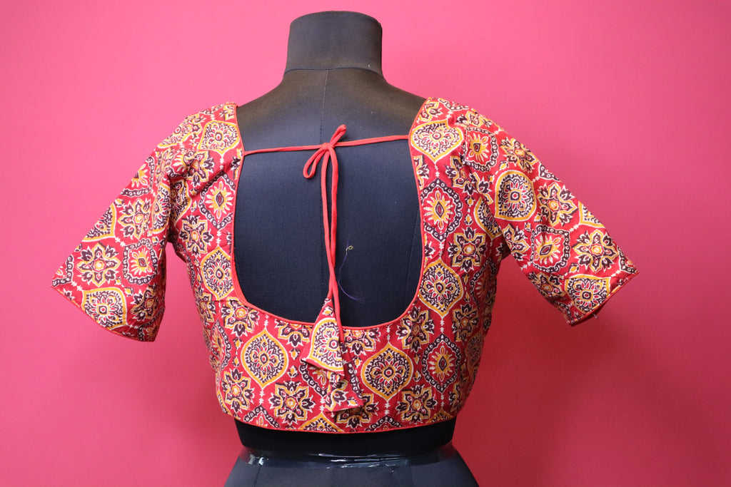 Red Printed Designer Saree Blouse with Traditional Motif Pattern