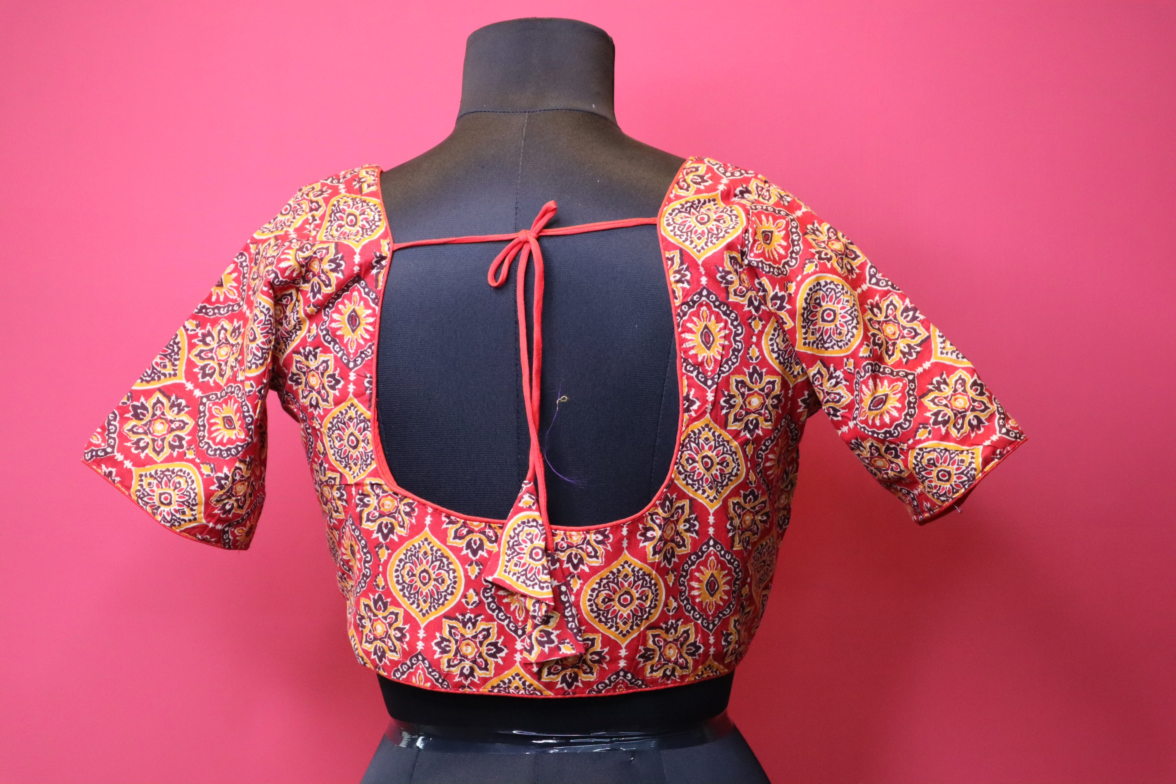 Red Printed Designer Saree Blouse with Traditional Motif Pattern