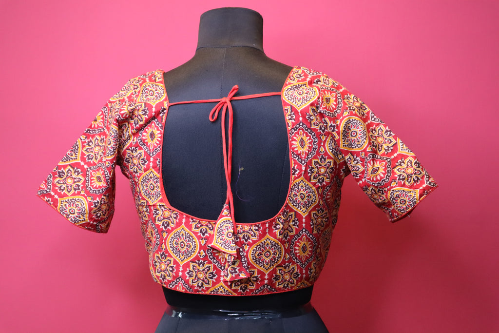 Red Printed Designer Saree Blouse with Traditional Motif Pattern