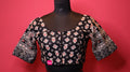 Black Printed Saree Blouse with Designer Pattern Sleeves | Round Neck Blouse