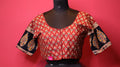 Maroon Printed Saree Blouse with Contrast Designer Sleeves | Round Neck Blouse