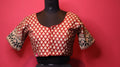 Maroon Printed Saree Blouse with Designer Sleeve Border | Round Neck Blouse