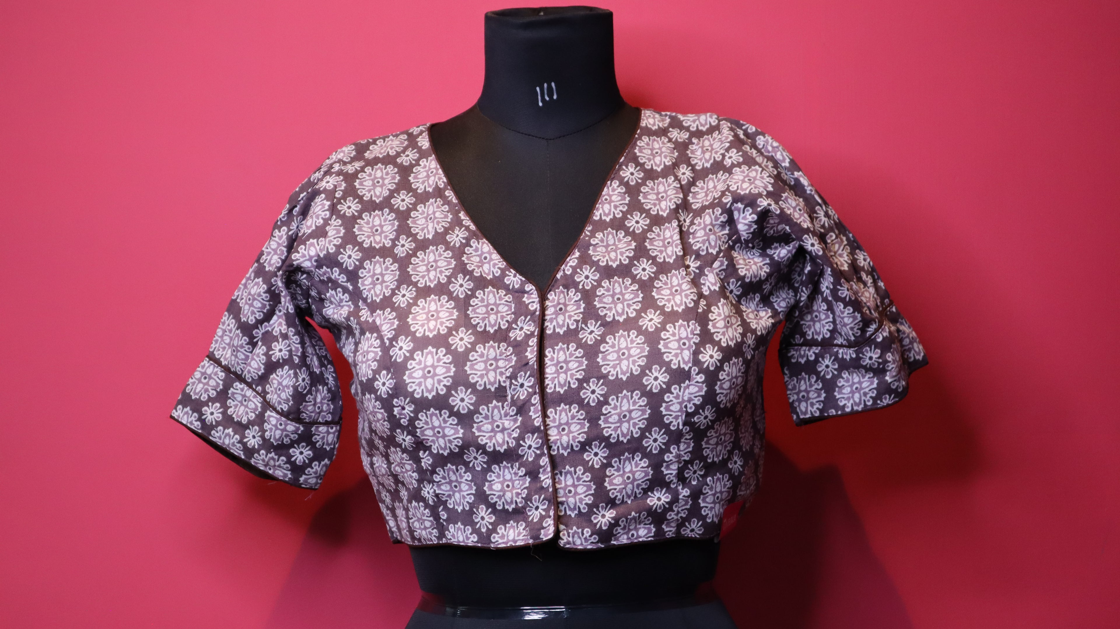 Elegant Grey Printed Cotton Saree Blouse | Readymade Traditional Blouse for Women