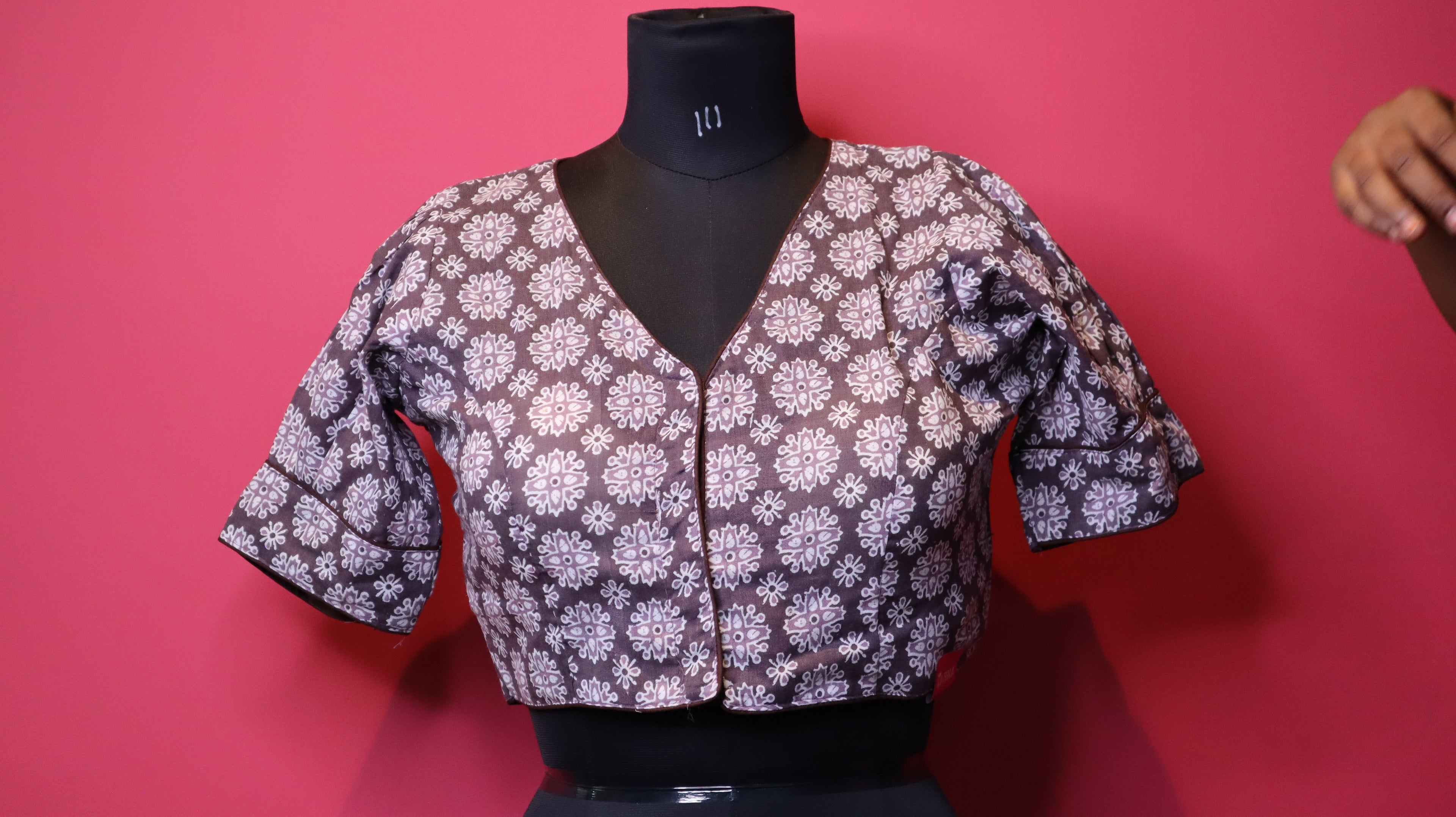 Elegant Grey Printed Cotton Saree Blouse | Readymade Traditional Blouse for Women