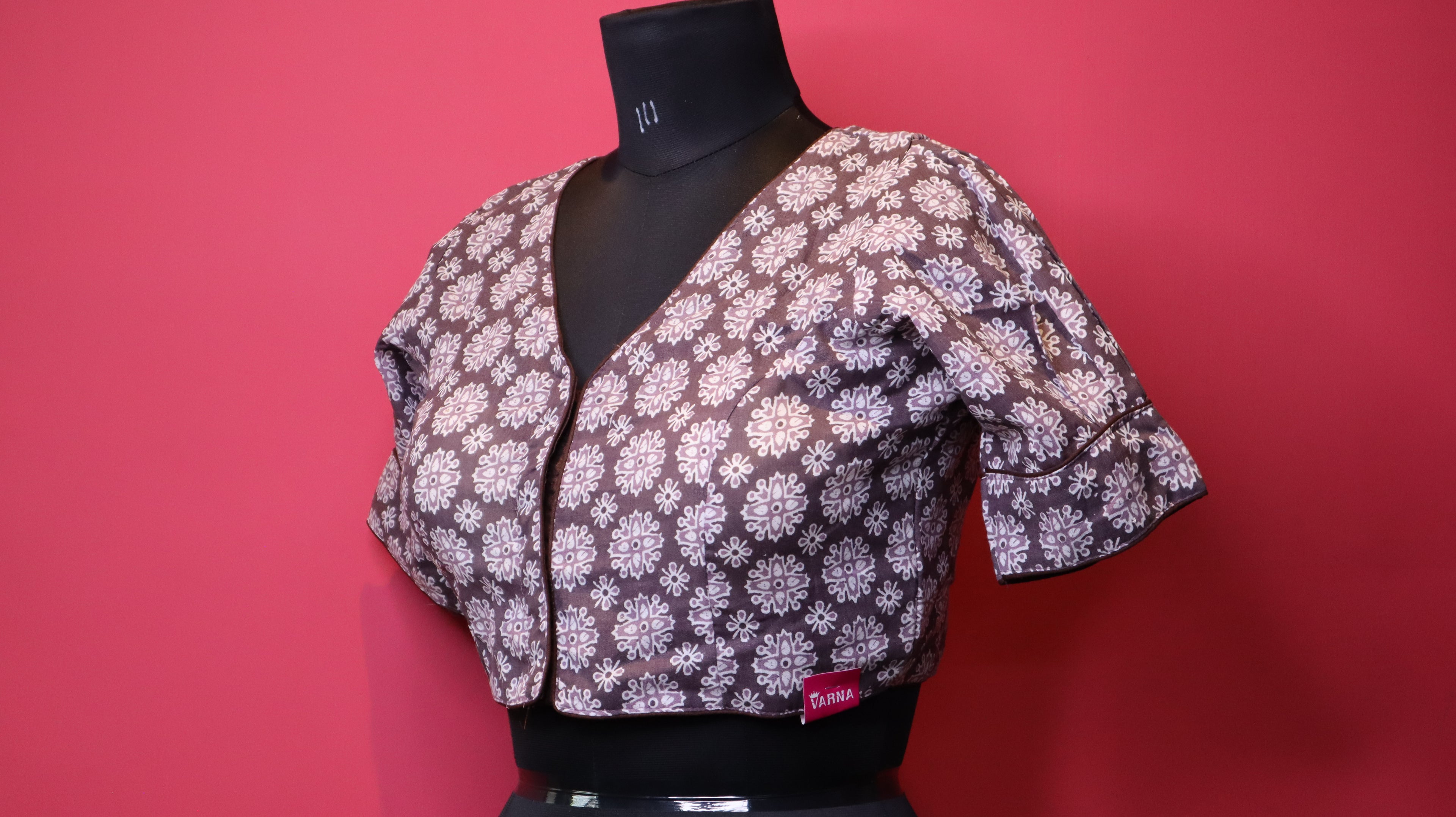 Elegant Grey Printed Cotton Saree Blouse | Readymade Traditional Blouse for Women