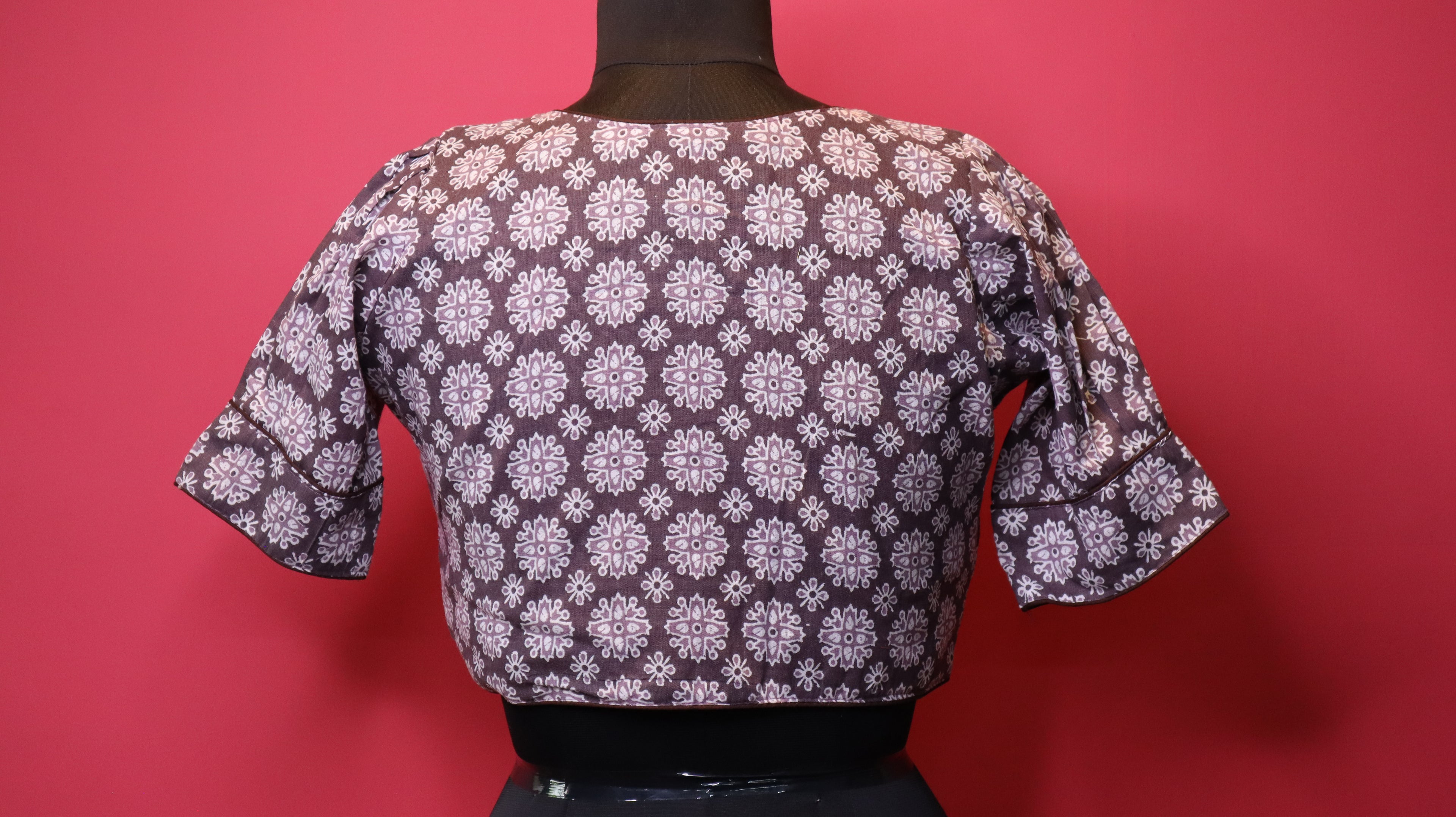 Elegant Grey Printed Cotton Saree Blouse | Readymade Traditional Blouse for Women