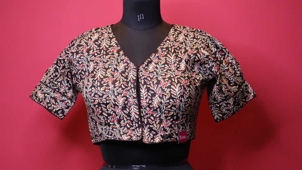 Elegant Red Printed Cotton Saree Blouse | Traditional Design | Readymade Blouse for Women