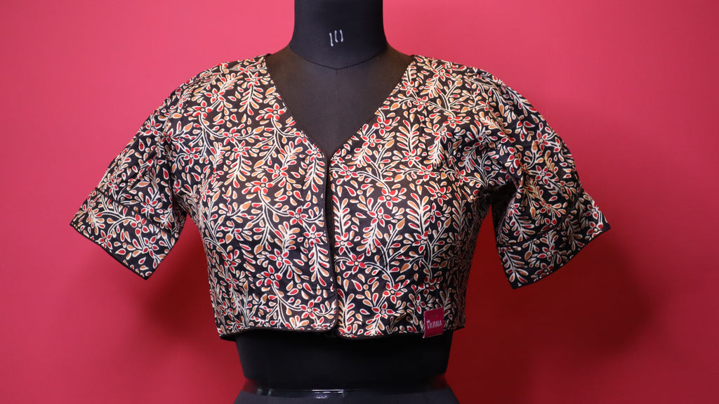 Elegant Red Printed Cotton Saree Blouse | Traditional Design | Readymade Blouse for Women