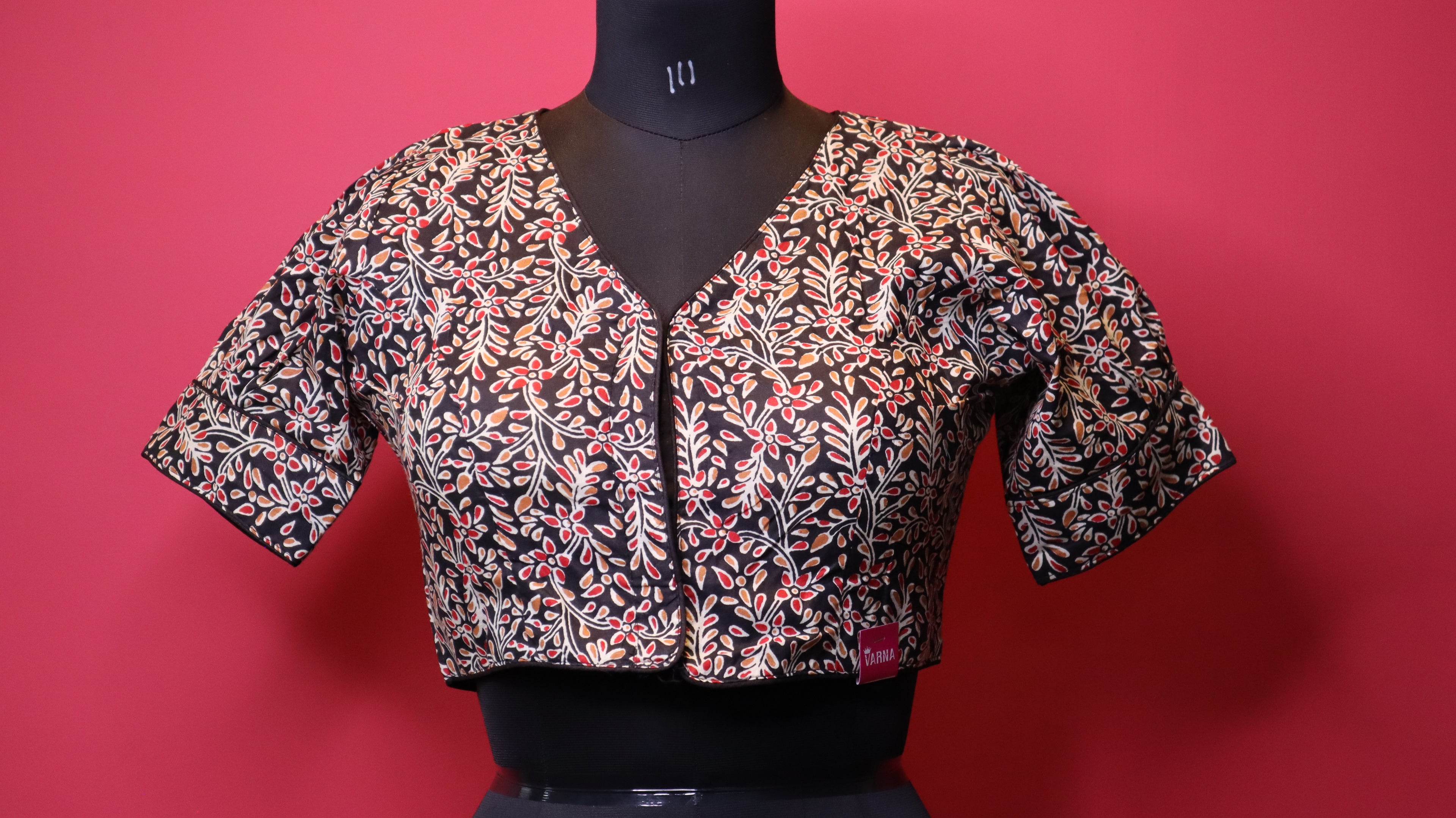 Elegant Red Printed Cotton Saree Blouse | Traditional Design | Readymade Blouse for Women