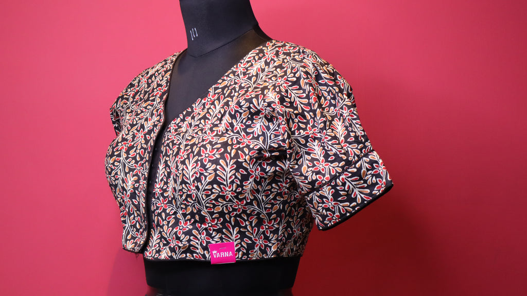 Elegant Red Printed Cotton Saree Blouse | Traditional Design | Readymade Blouse for Women