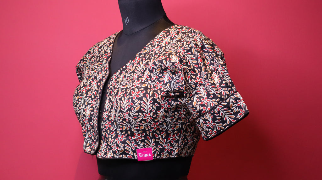 Elegant Red Printed Cotton Saree Blouse | Traditional Design | Readymade Blouse for Women