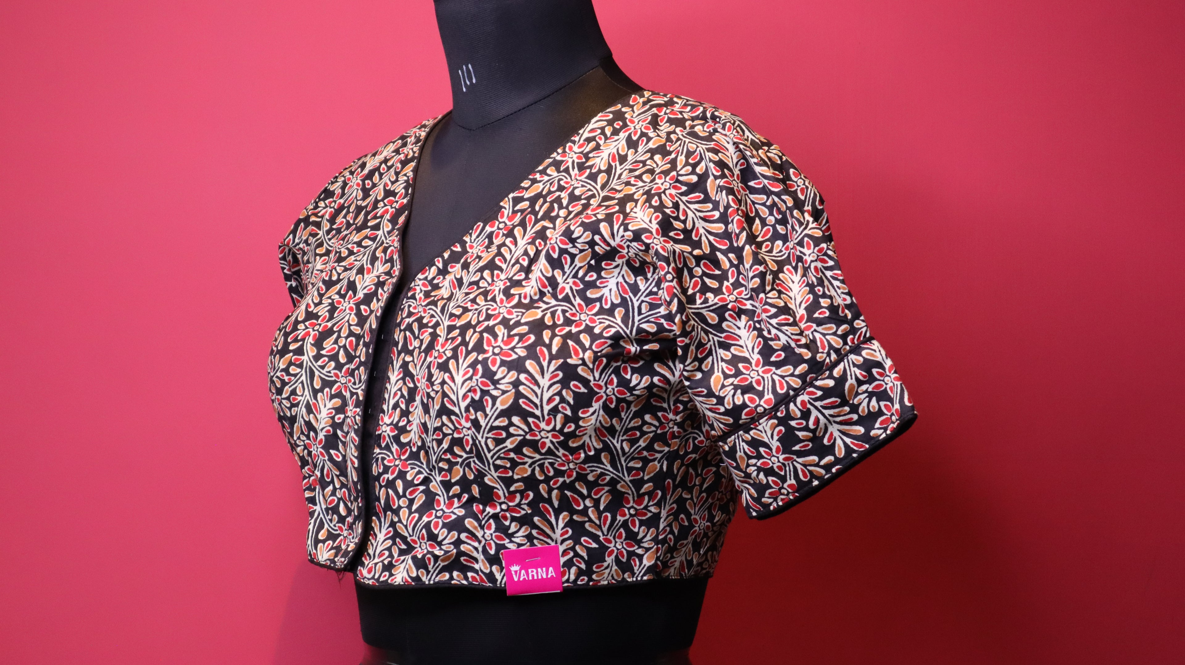 Elegant Red Printed Cotton Saree Blouse | Traditional Design | Readymade Blouse for Women