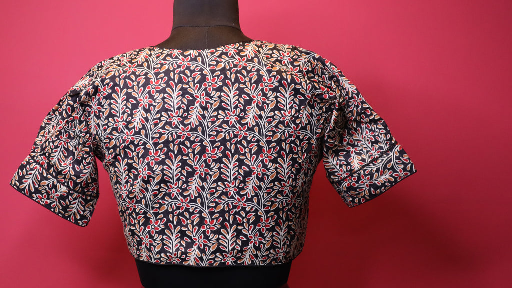 Elegant Red Printed Cotton Saree Blouse | Traditional Design | Readymade Blouse for Women