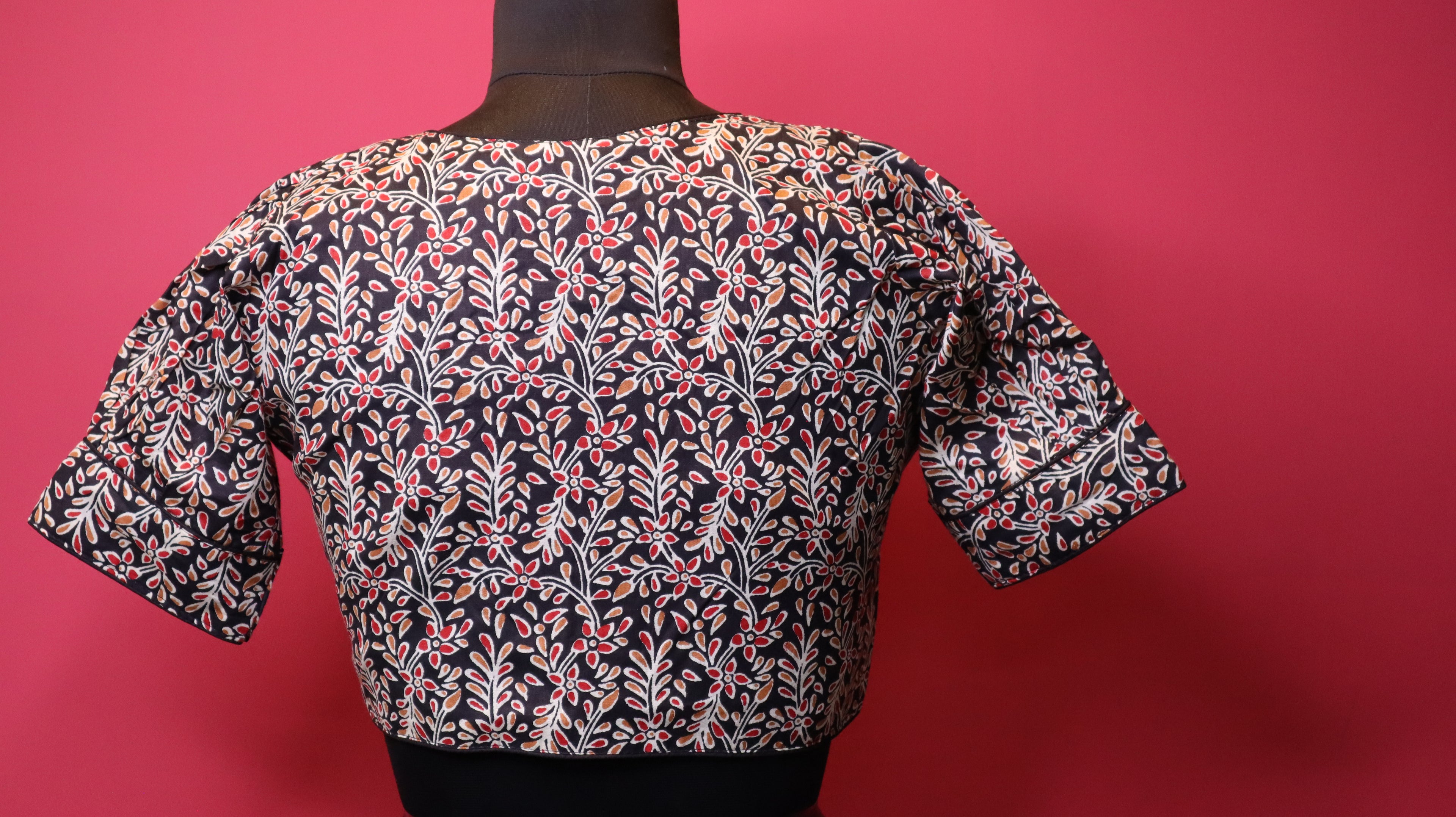 Elegant Red Printed Cotton Saree Blouse | Traditional Design | Readymade Blouse for Women