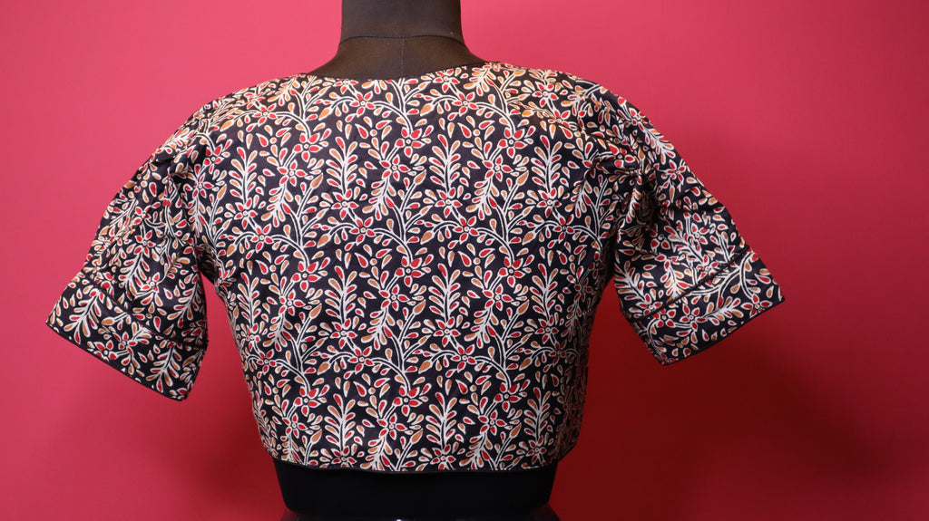 Elegant Red Printed Cotton Saree Blouse | Traditional Design | Readymade Blouse for Women