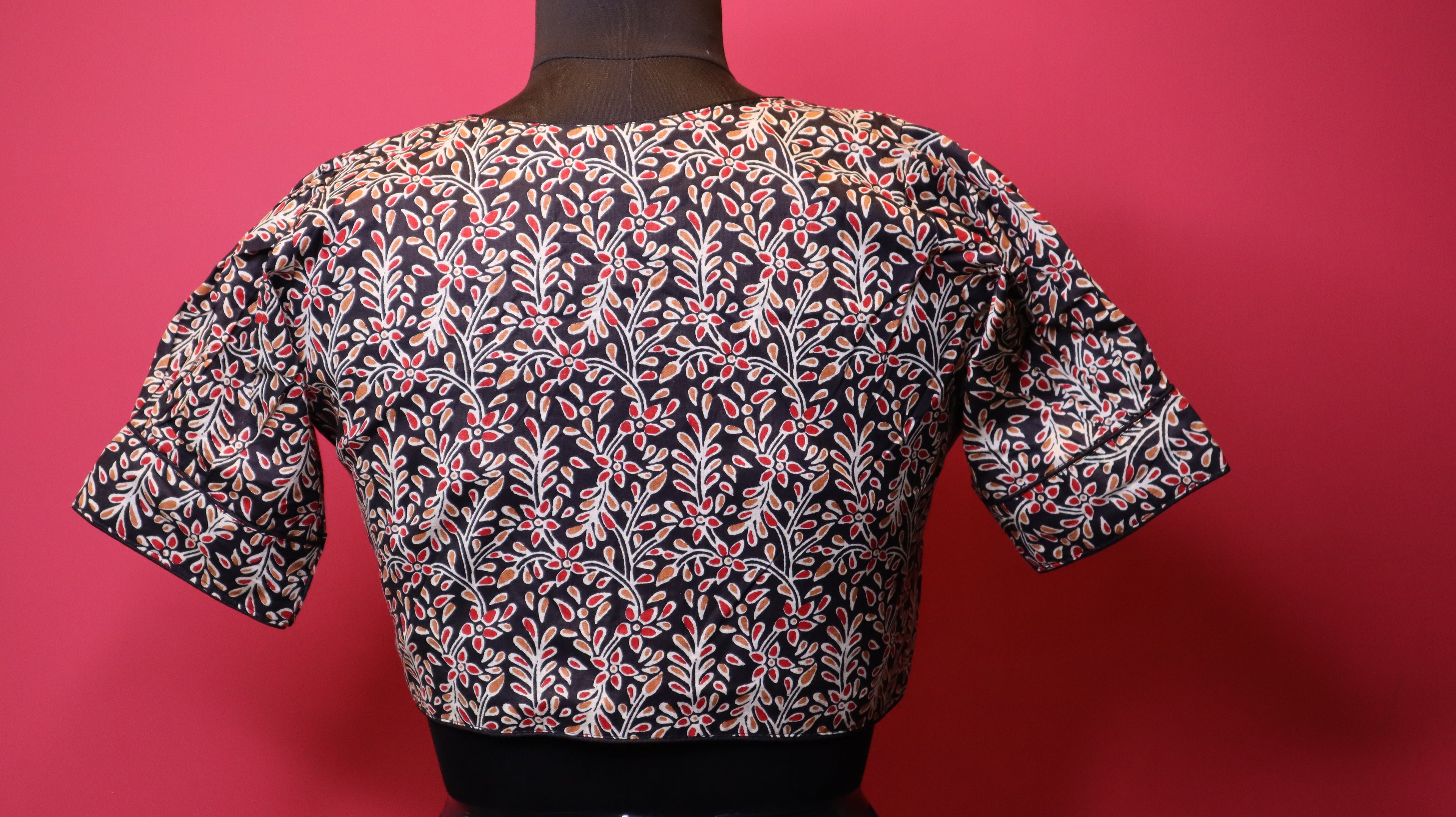Elegant Red Printed Cotton Saree Blouse | Traditional Design | Readymade Blouse for Women