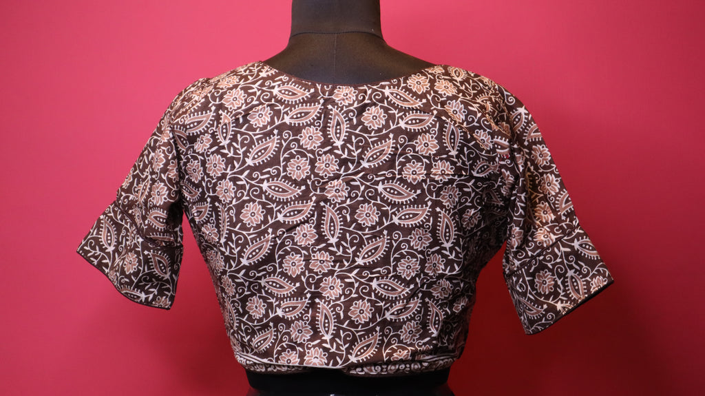 Brown Floral Print Cotton Saree Blouse for Women | Designer Ethnic Saree Blouse